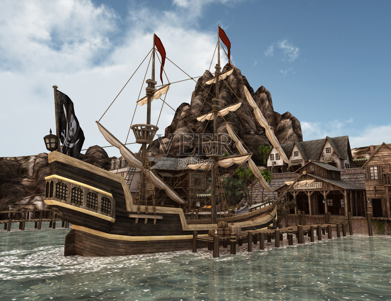 3D渲染海盗金银岛照片摄影图片