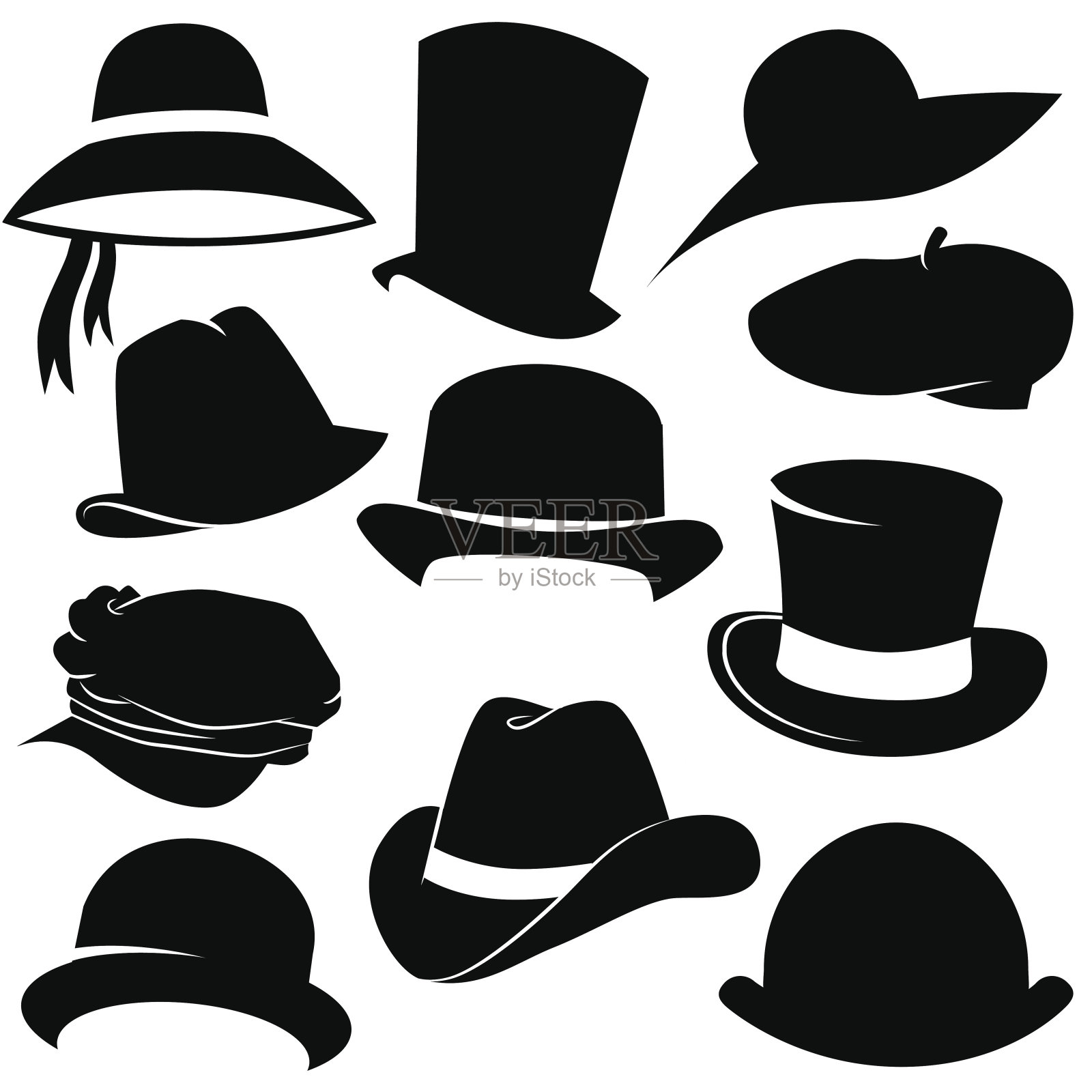 帽子图标设置隔离在白色背景。设计元素图片