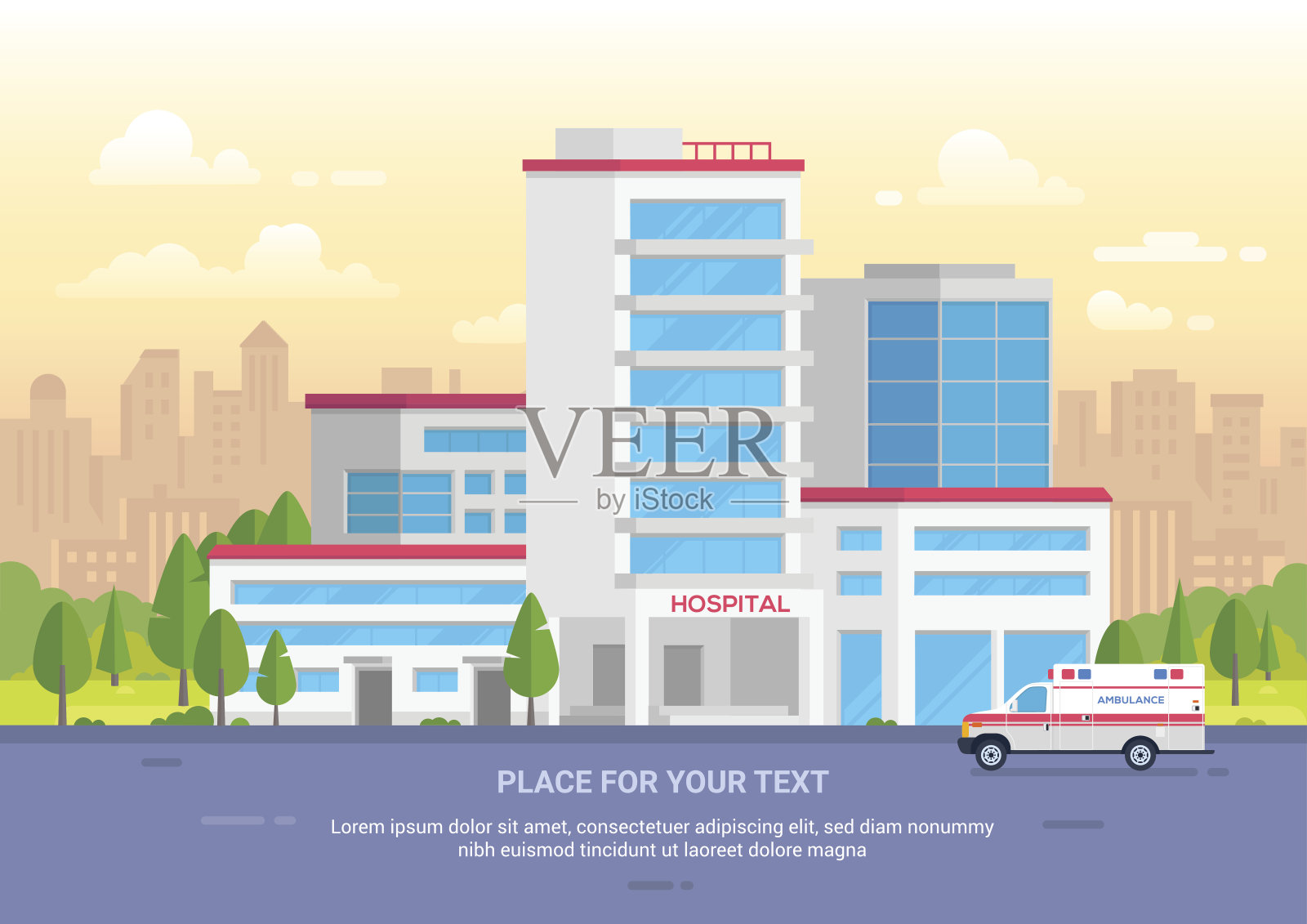 城市医院与地方文字-现代矢量插图插画图片素材