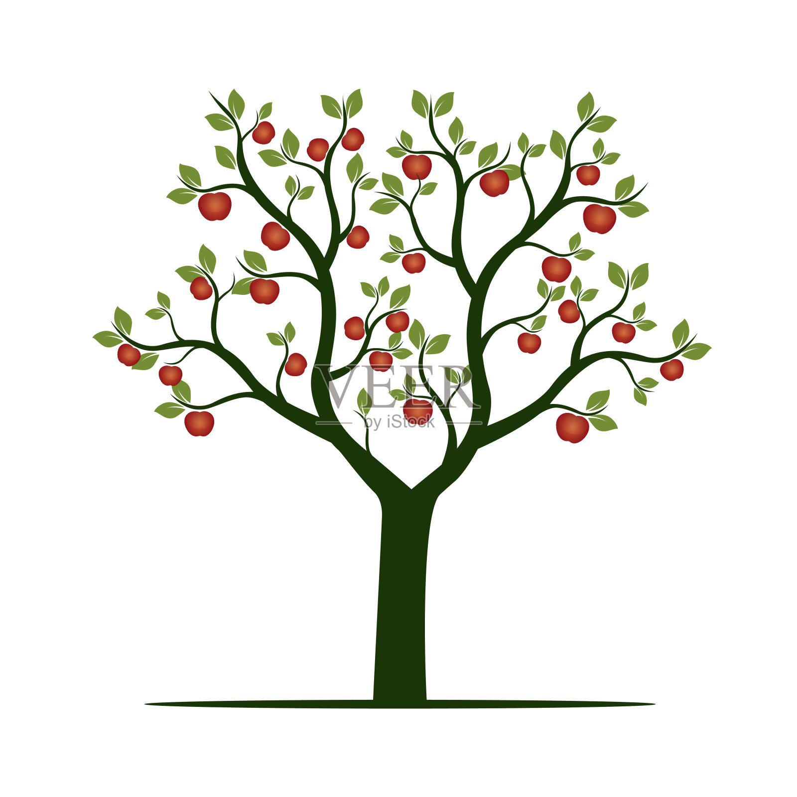 绿树和红苹果。矢量插图。插画图片素材