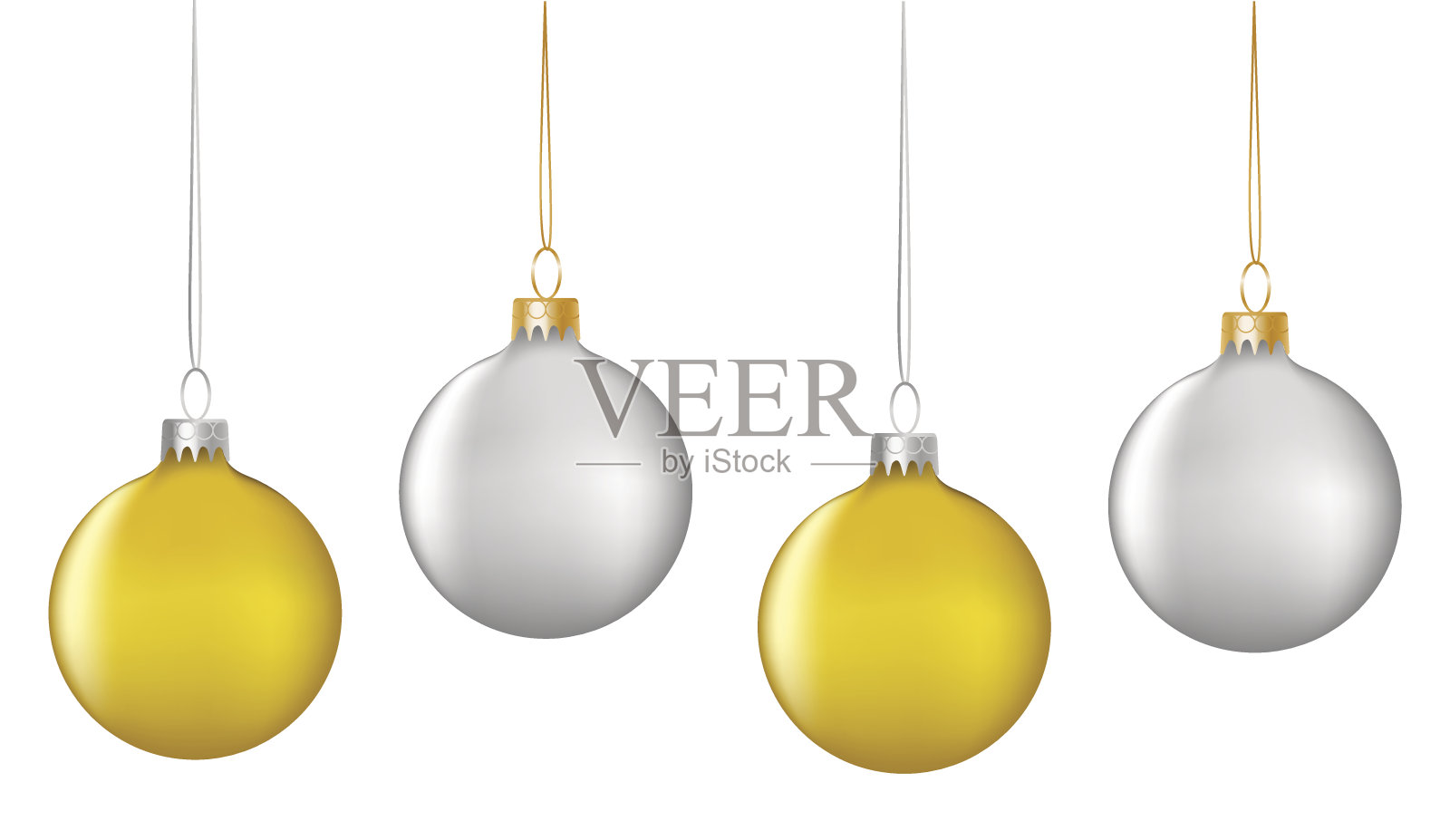 矢量现实的装饰边界与金和银挂圣诞球在白色的背景设计元素图片