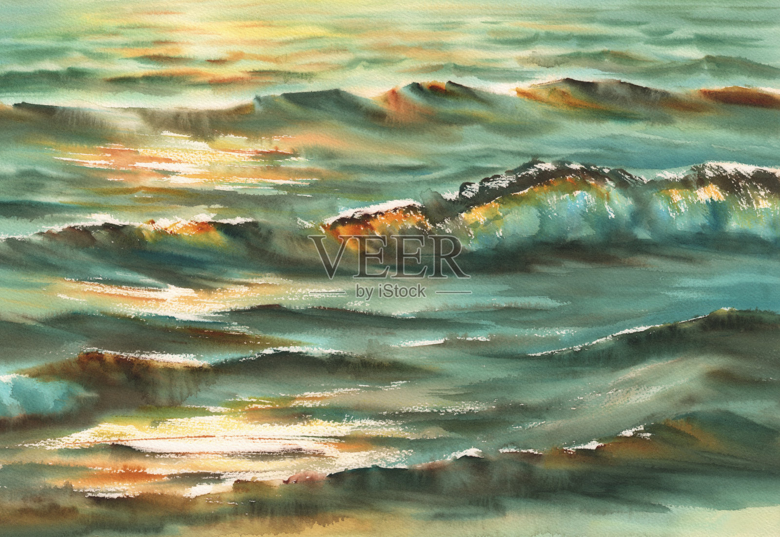 阳光明媚的海洋水彩背景插画图片素材