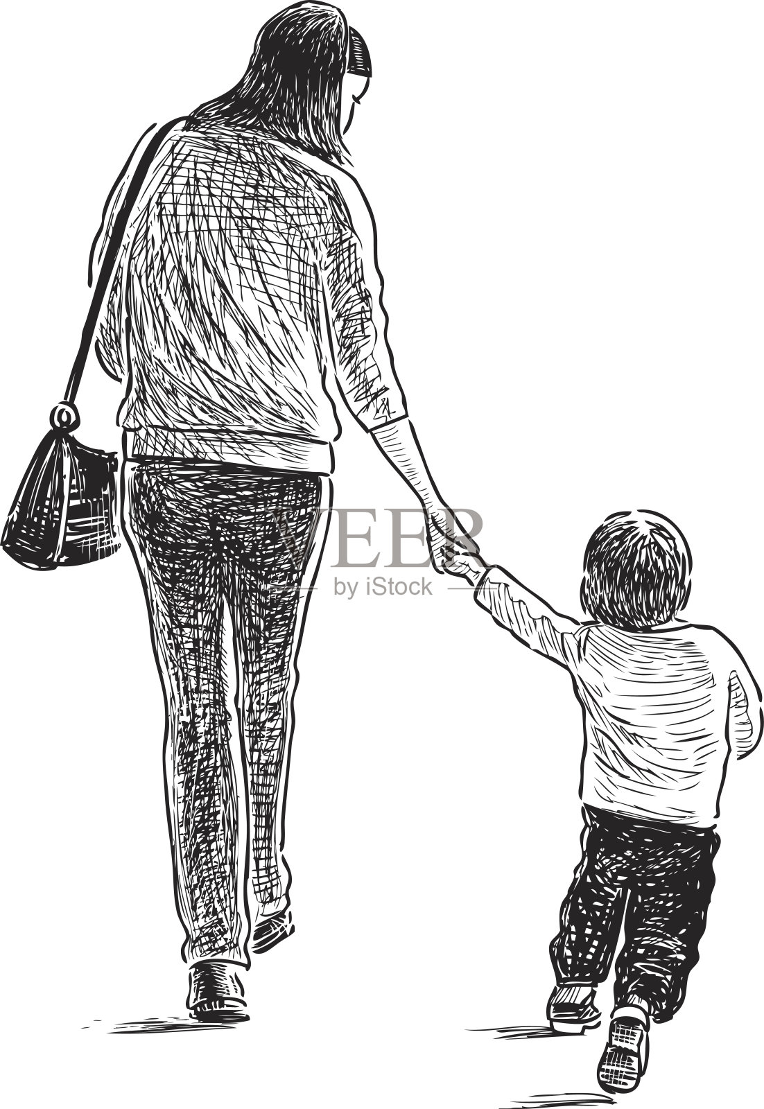 一位年轻的母亲带着她的孩子在散步设计元素图片