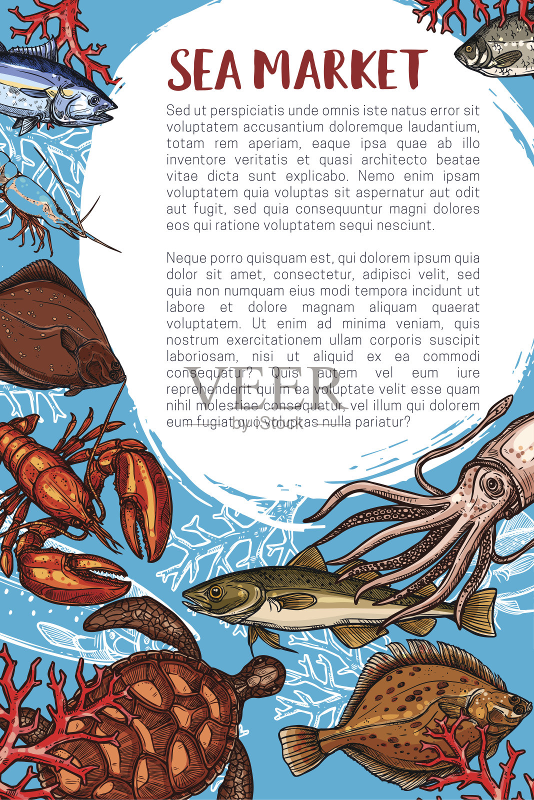 海鲜市场及鱼餐厅海报插画图片素材