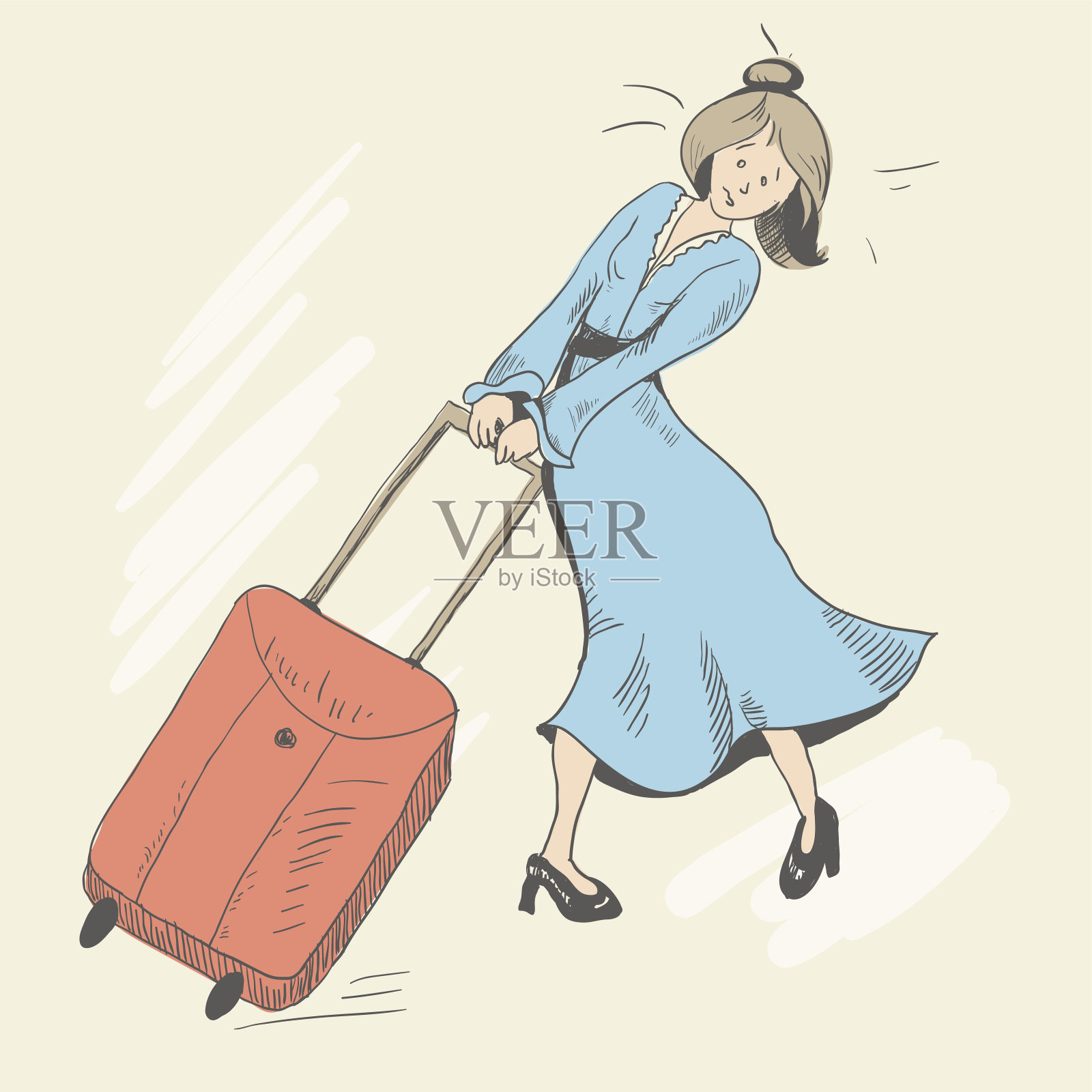 女孩和行李，矢量图插画图片素材