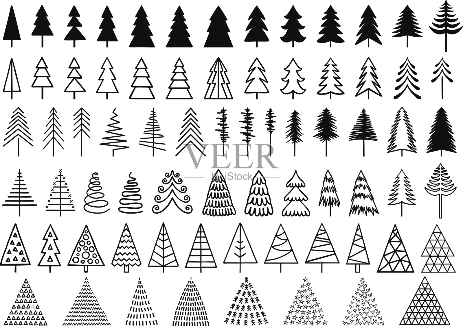 圣诞树，向量集设计元素图片