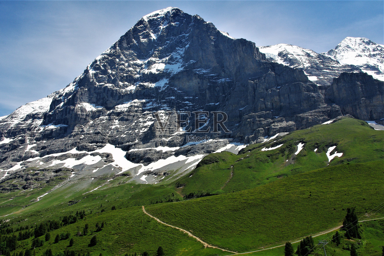 在瑞士阿尔卑斯山的一个登山经典的艾格尔北坡的视角照片摄影图片