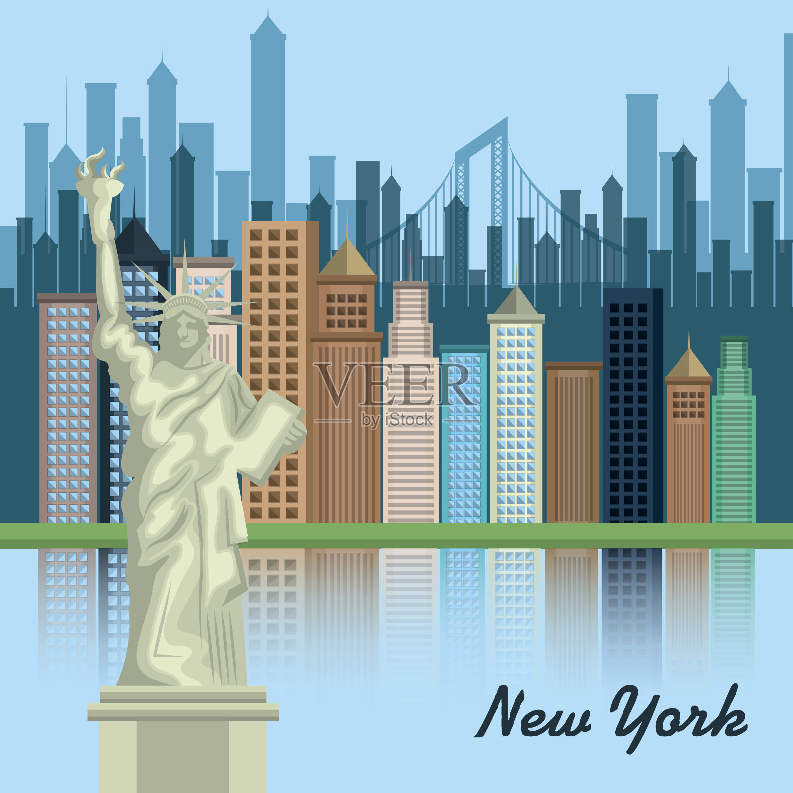 纽约市的城市景观插画图片素材