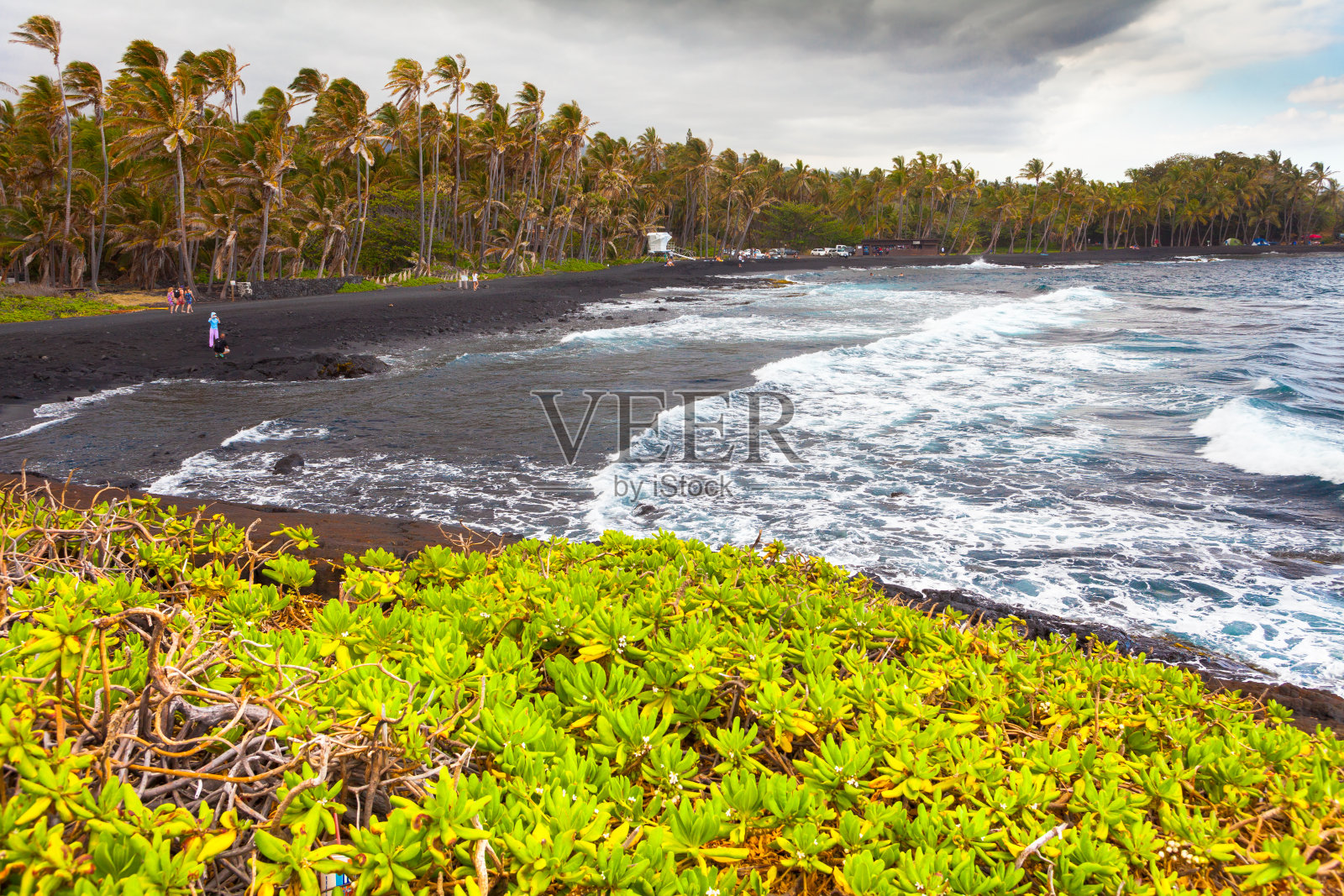Punalu黑沙海滩夏威夷大岛照片摄影图片