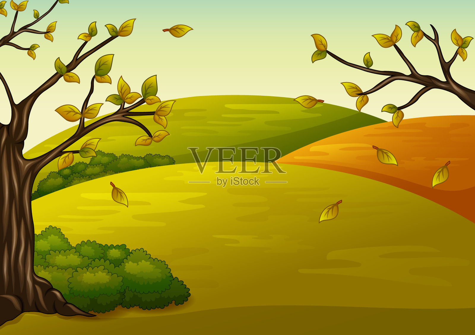 美丽的秋景和落叶插画图片素材