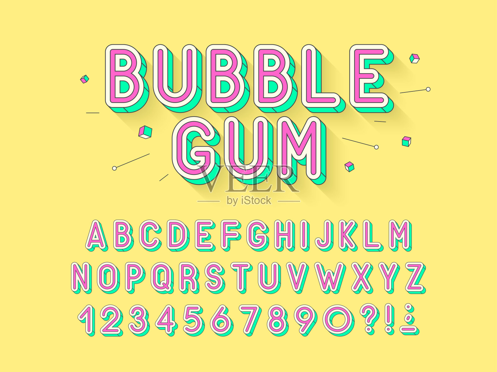 矢量复古泡泡糖粗体设计，字母表，字体，排版。设计元素图片