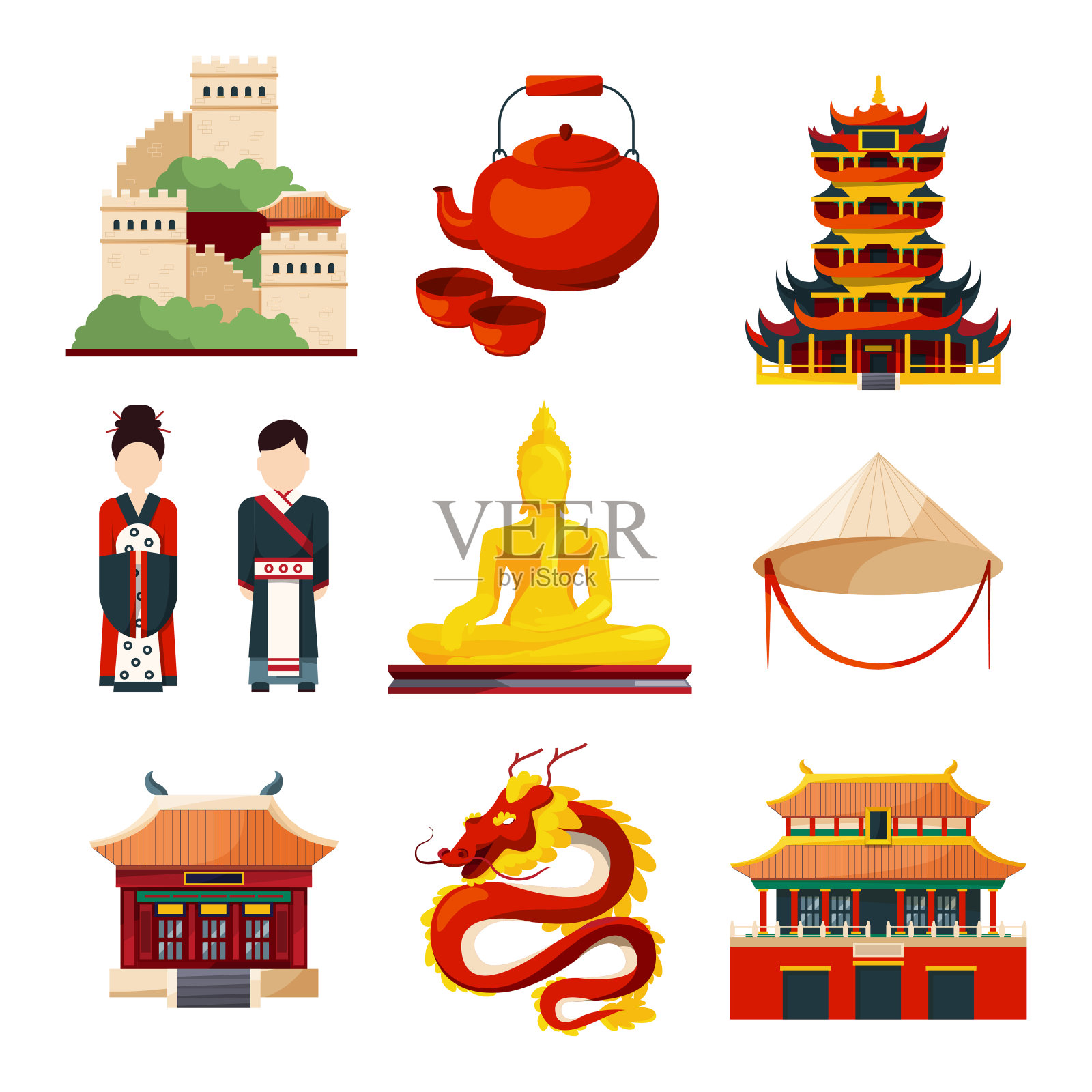 矢量风格的中国传统文化物品设计元素图片