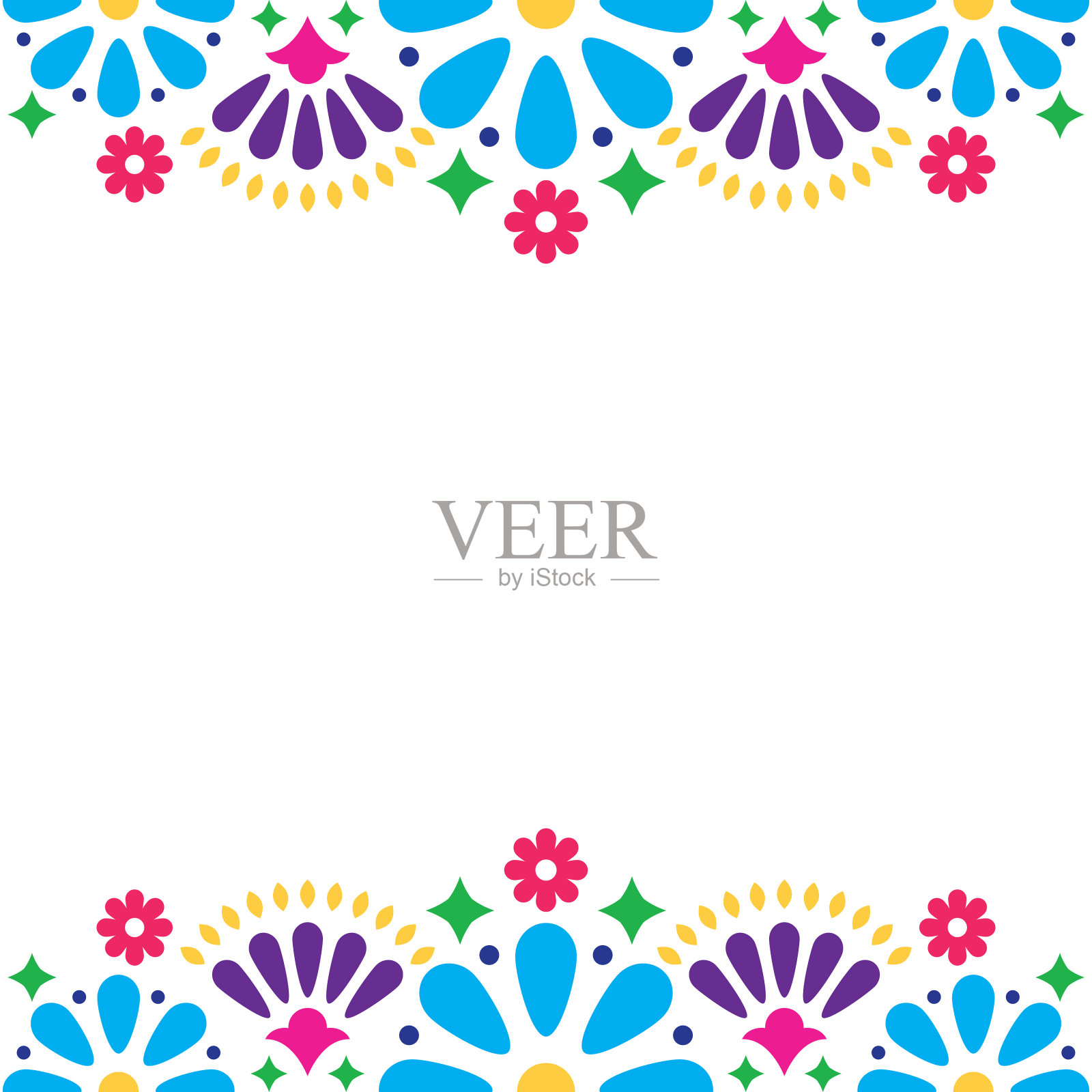 墨西哥民间矢量婚礼或派对邀请，鲜花快乐贺卡，彩色设计与花卉和抽象的形状设计元素图片