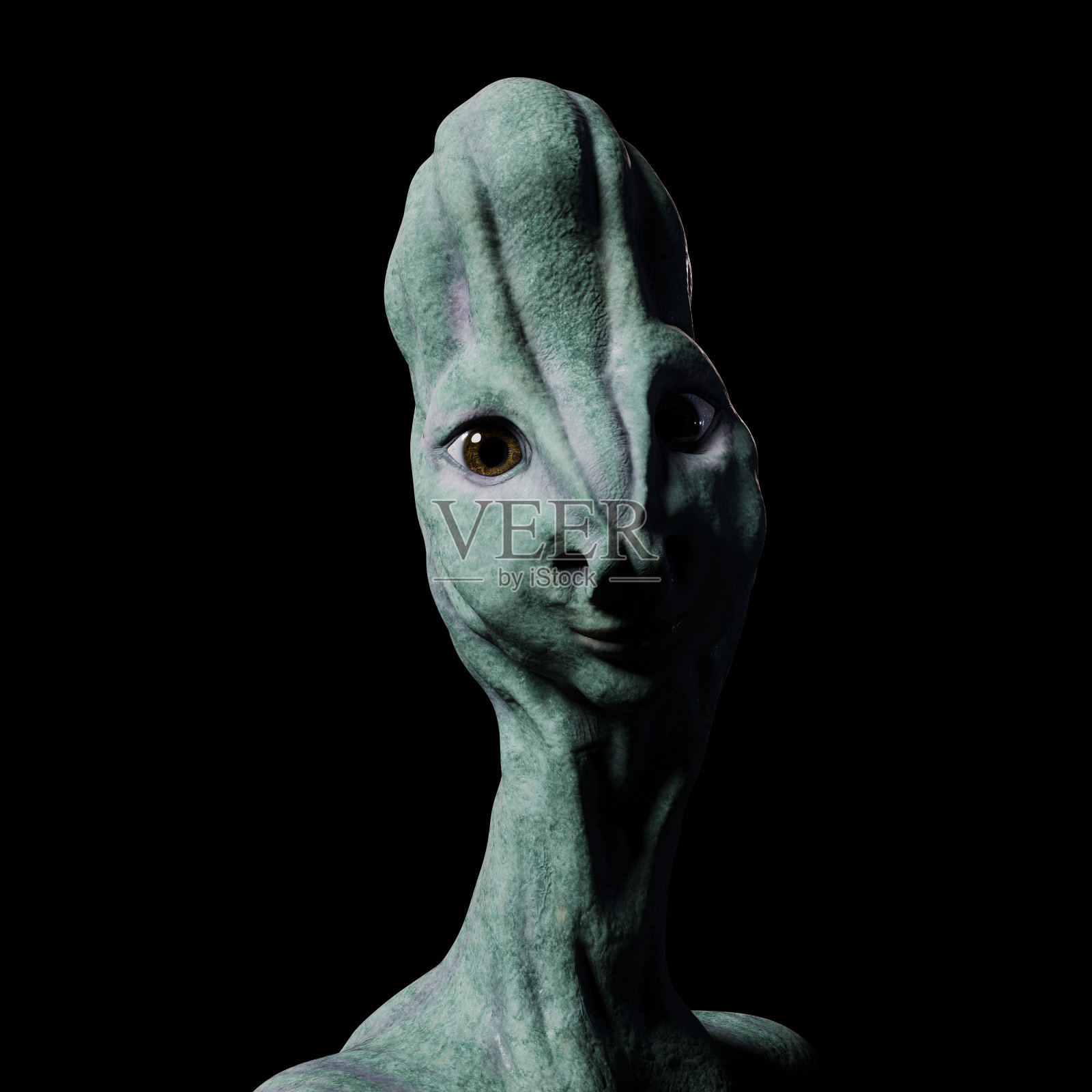 外星人肖像(3d插图孤立在黑色背景)照片摄影图片