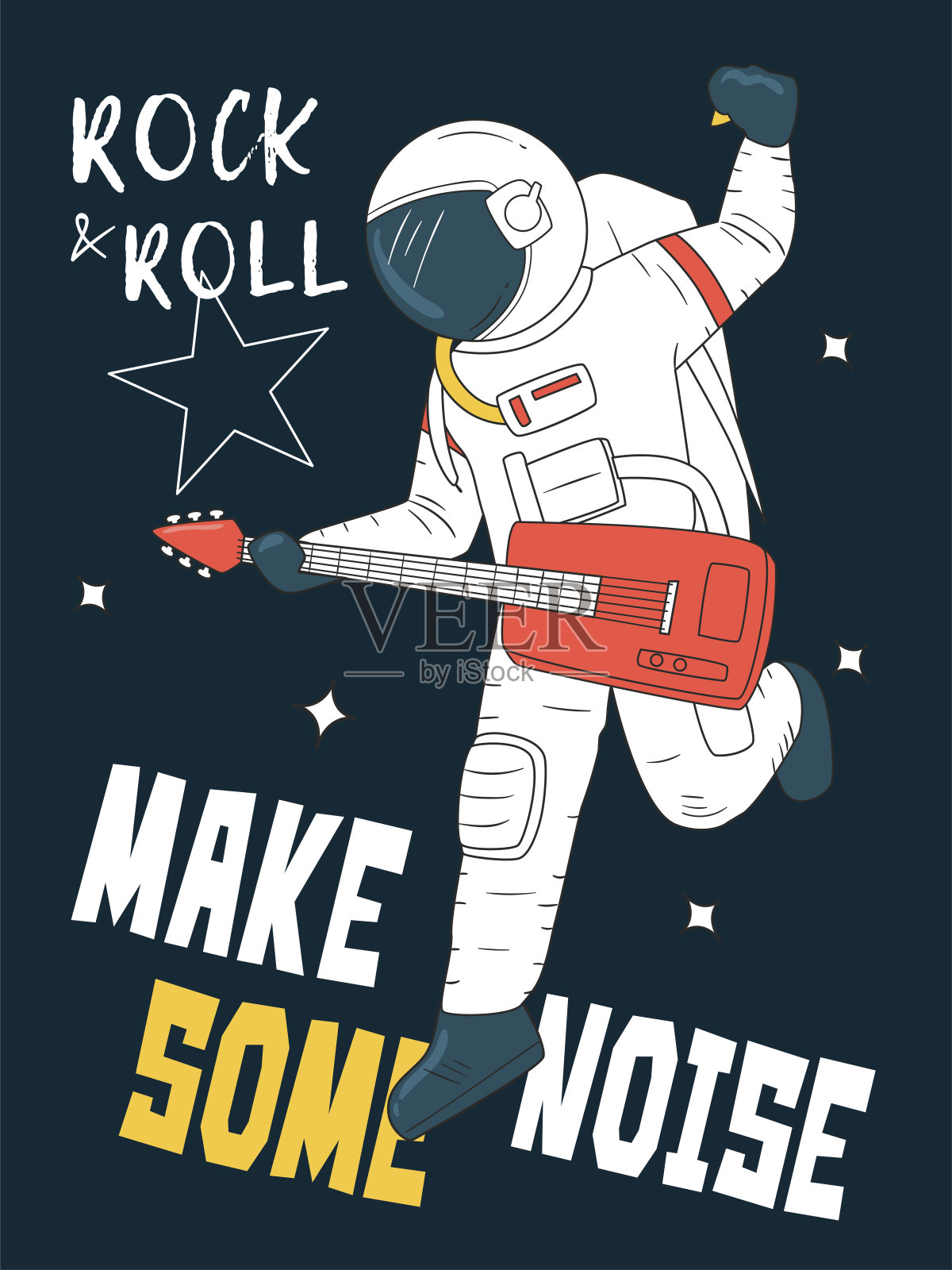 宇航员在太空弹吉他插画图片素材