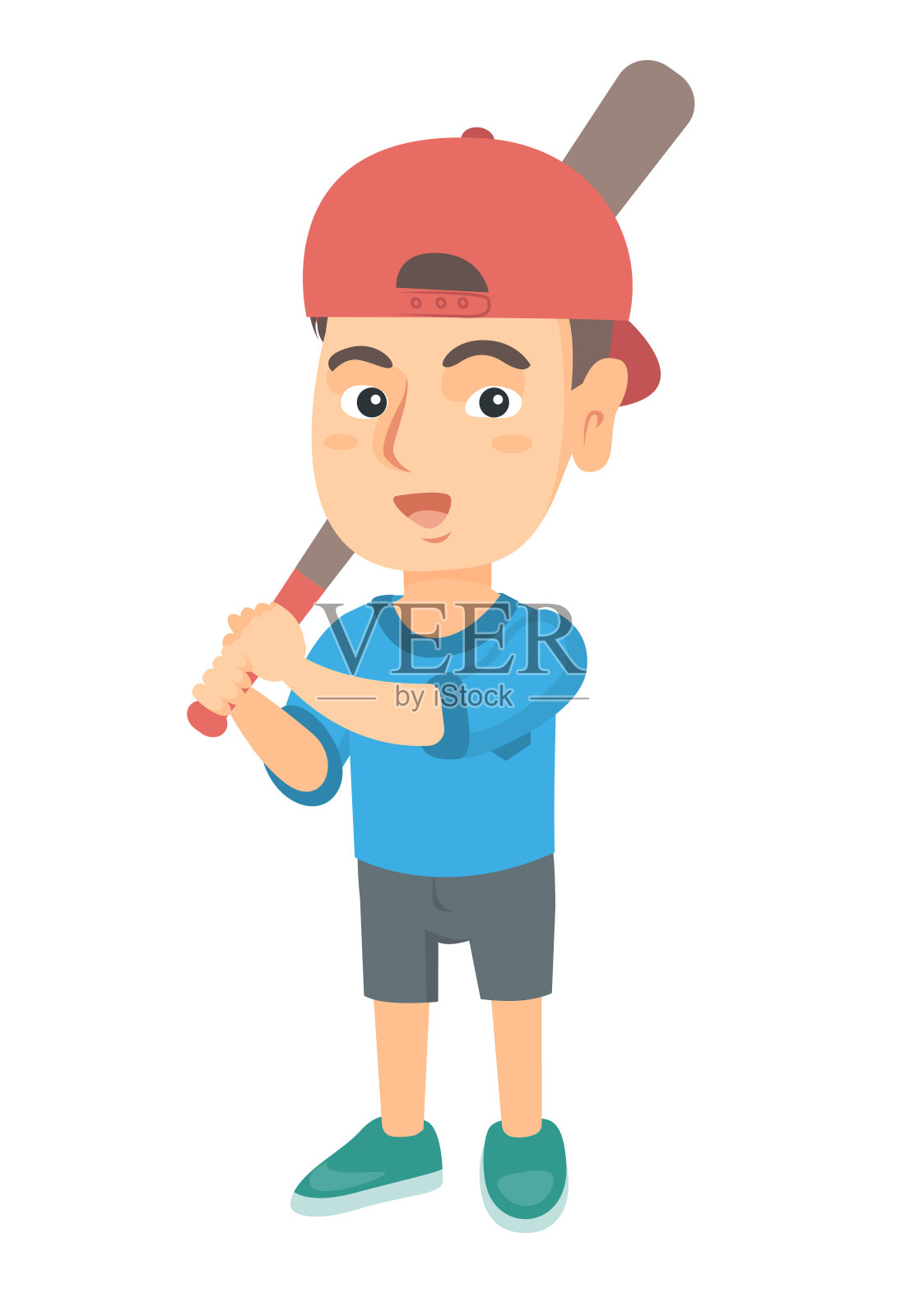 年轻的白人男孩在打棒球插画图片素材