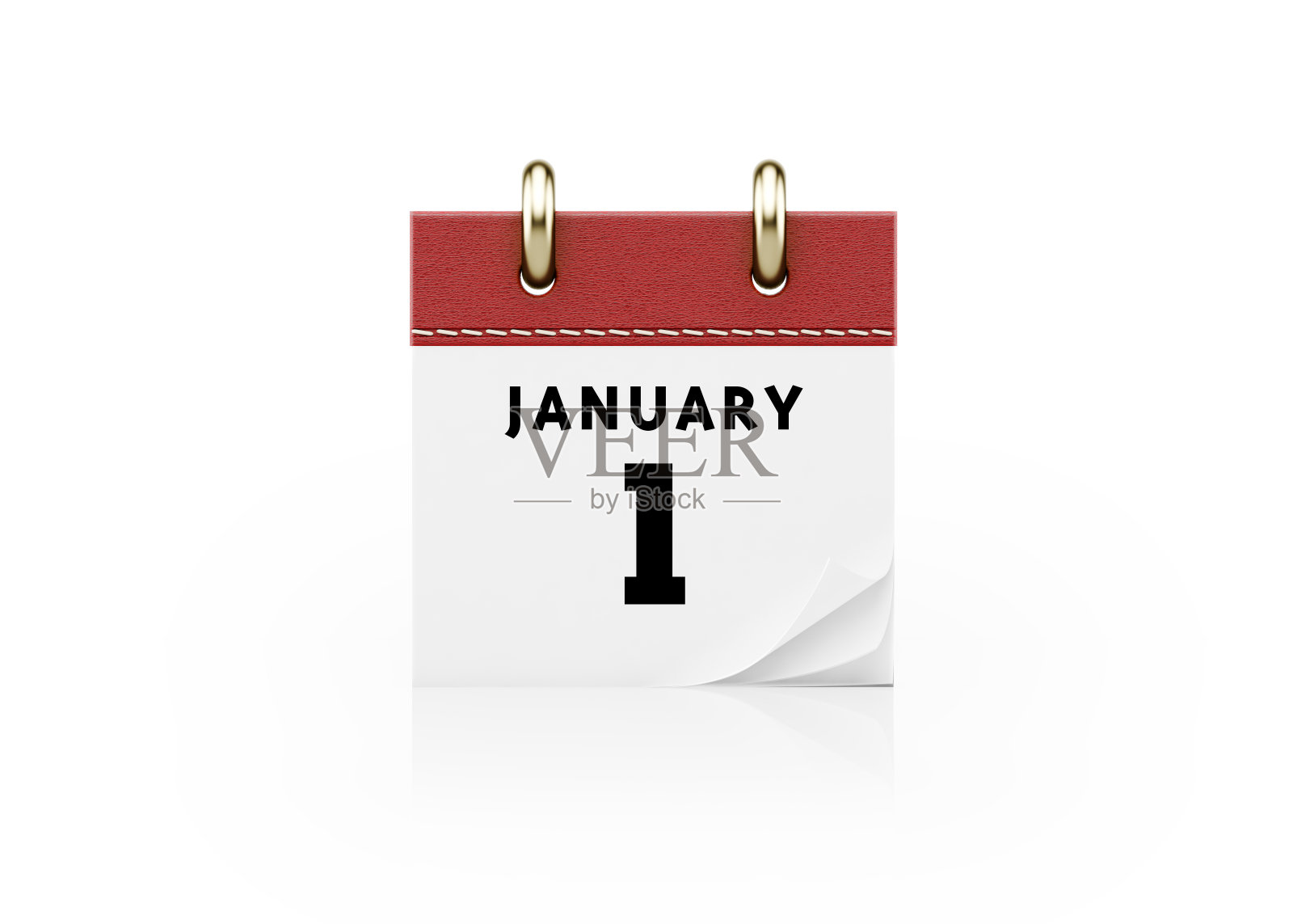现实的红色日历站在白色的背景- 1月1日元旦概念插画图片素材