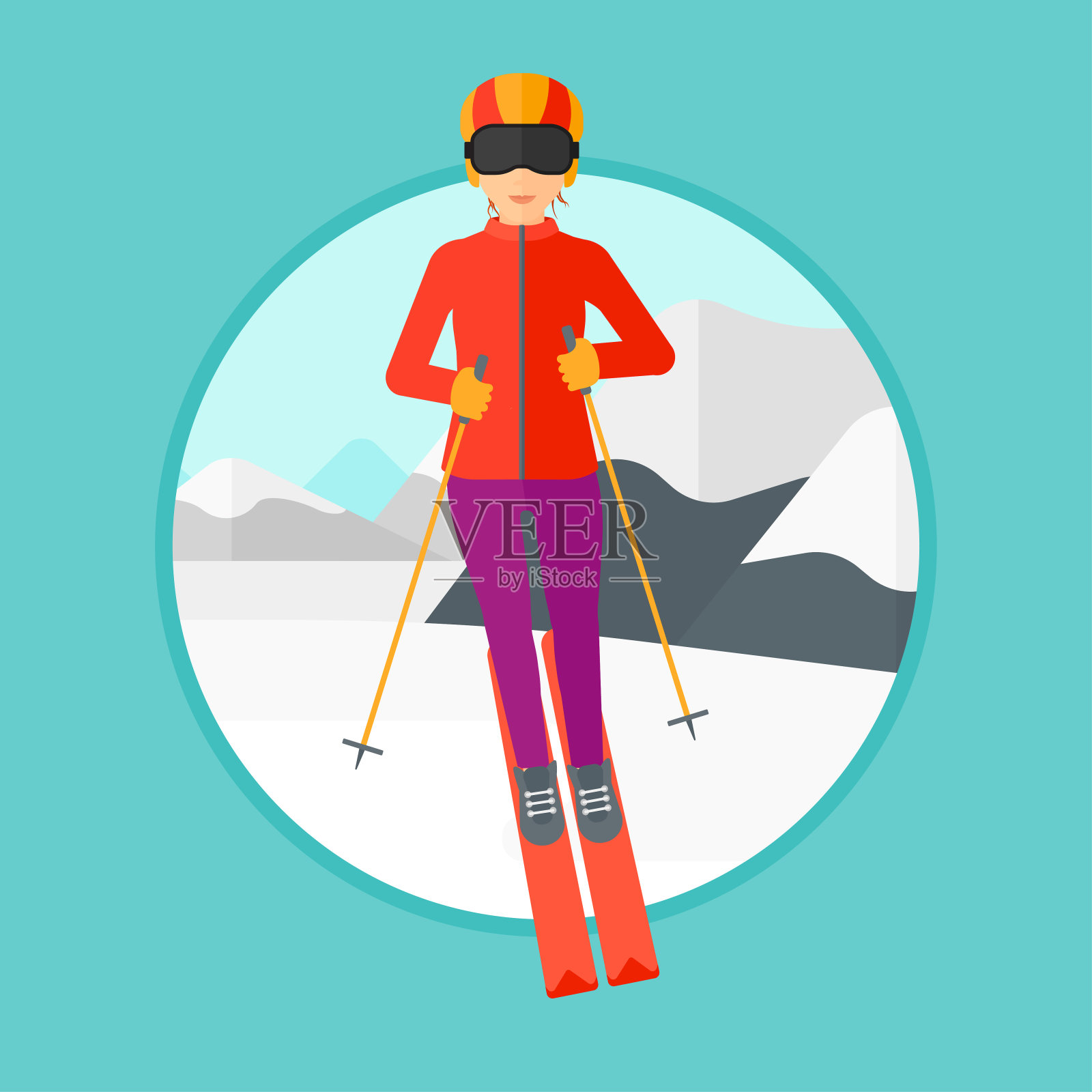 年轻女子滑雪插画图片素材