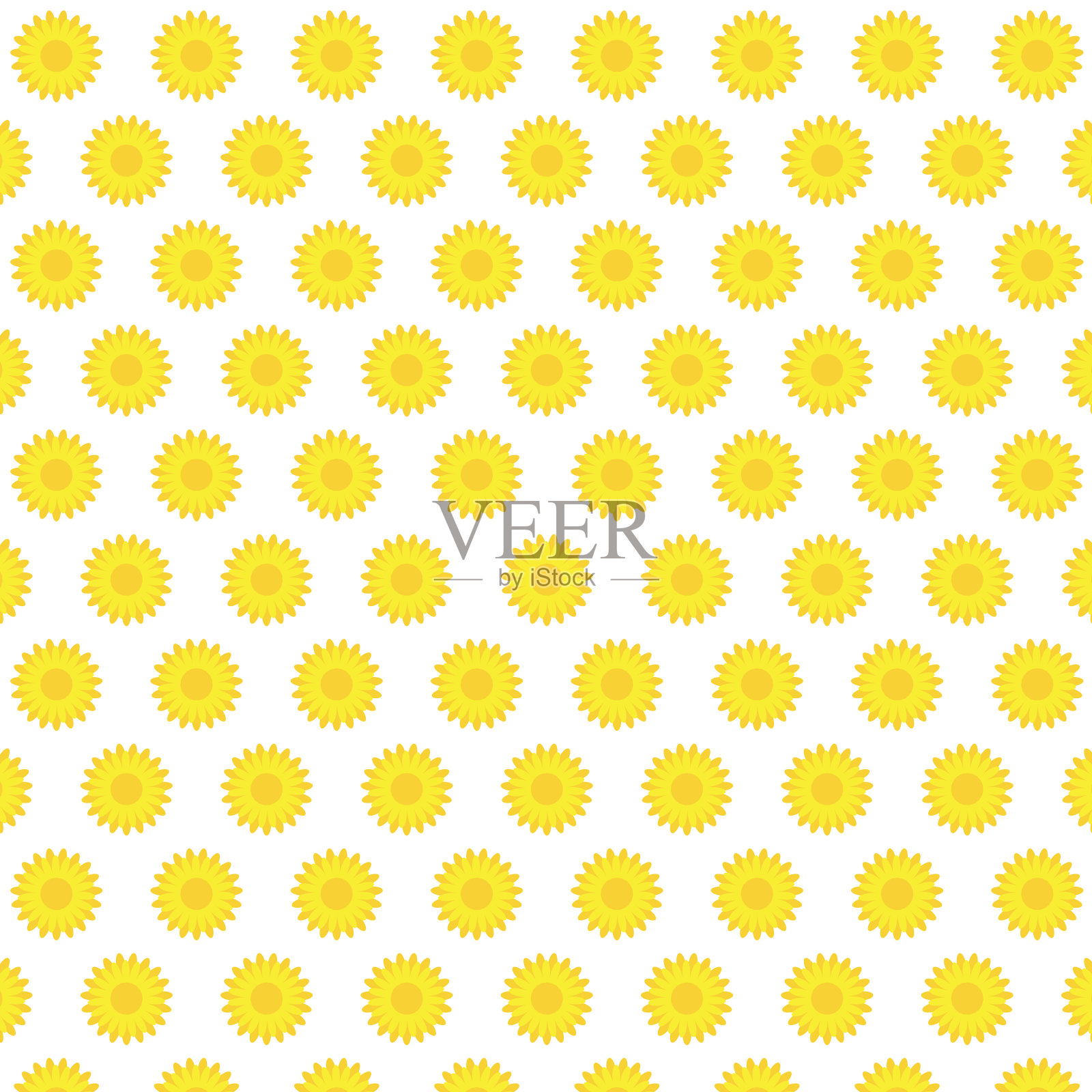 平坦的黄色向日葵盛开模式背景矢量插图。新鲜的向日葵模式。插画图片素材