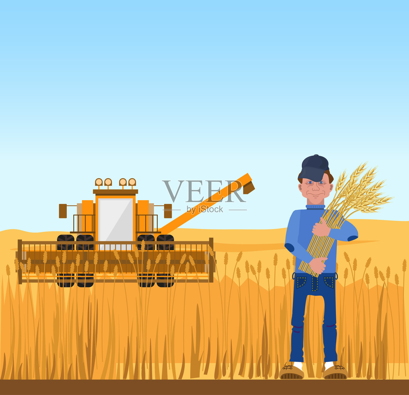 农民收割小麦插画图片素材