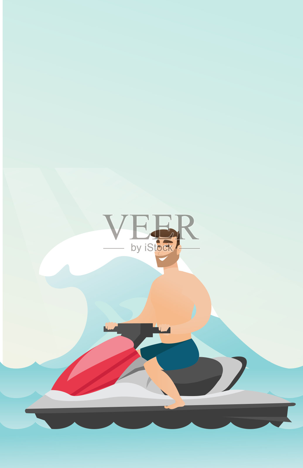 一个在海里骑水上摩托车的白人插画图片素材