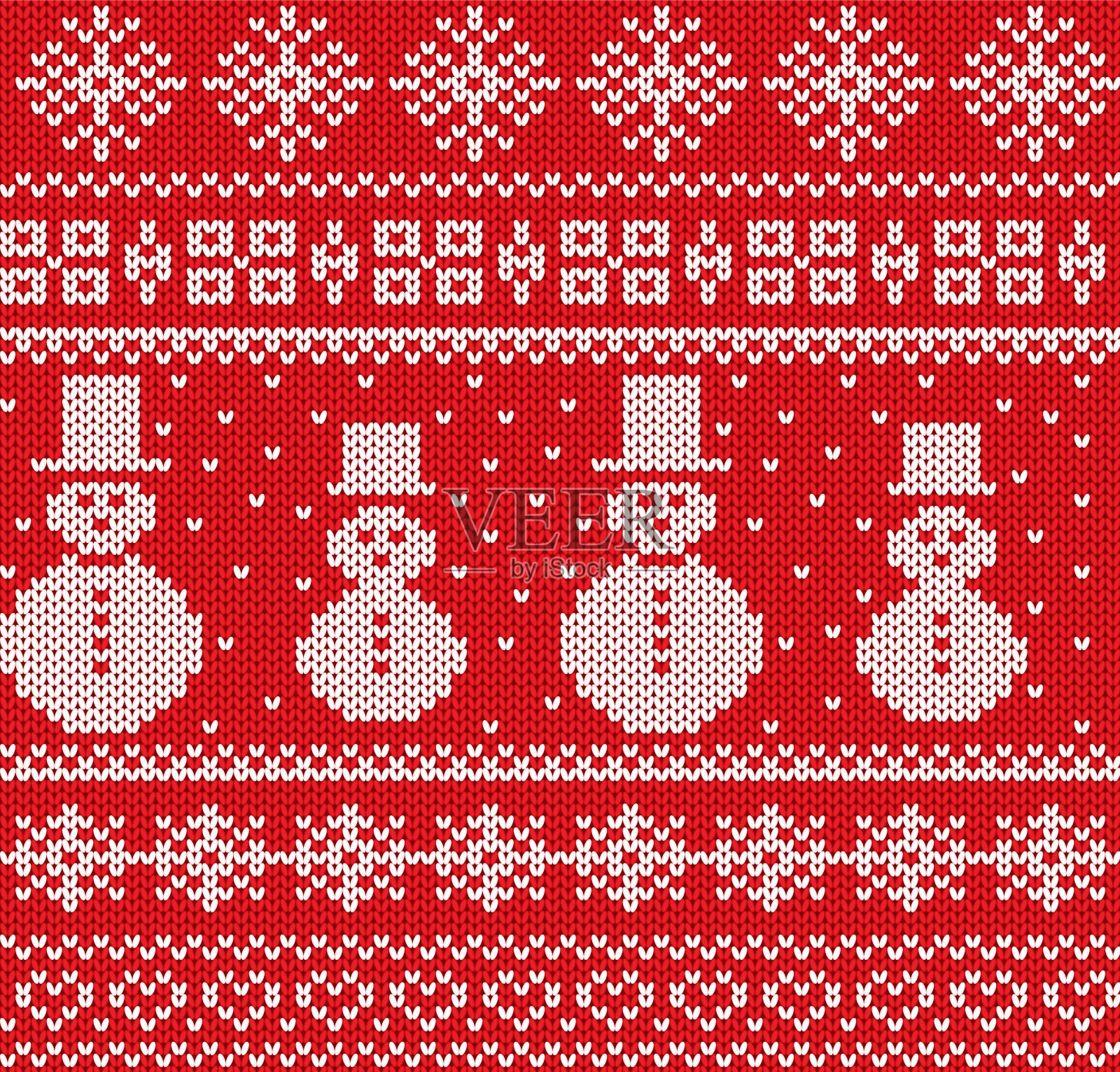 用雪人和雪花编织圣诞背景。几何编织无缝图案。插画图片素材