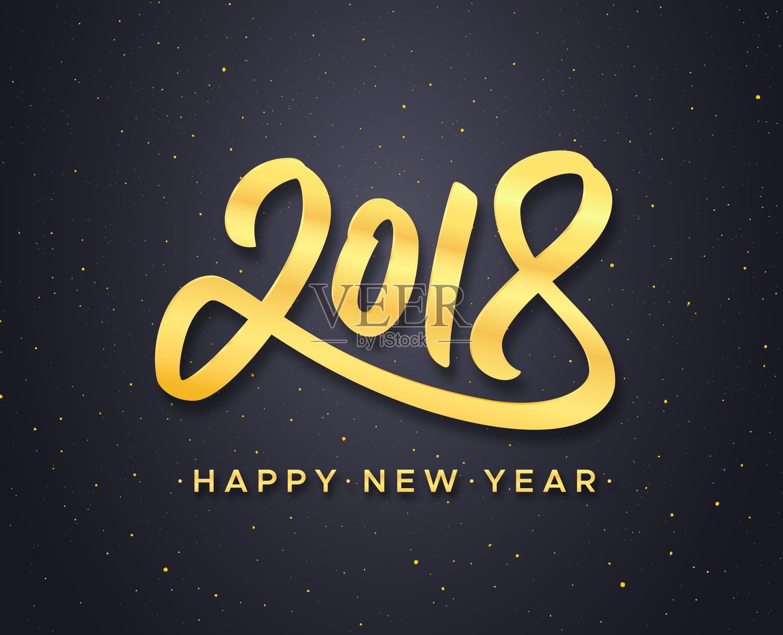 新年快乐文字和黄金书法数字2018在黑色背景与闪烁。寒假贺卡设计与字母。矢量图插画图片素材
