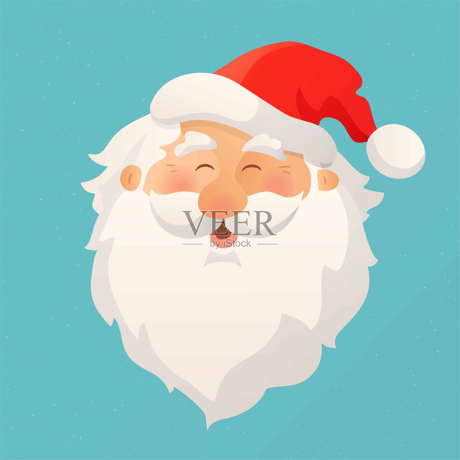 快乐微笑的圣诞老人头戴红帽子和大胡子。卡通矢量插图。插画图片素材