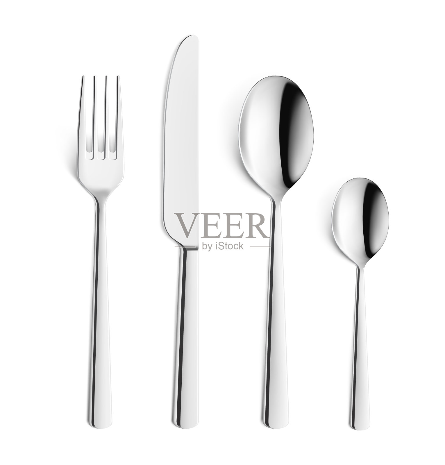 一套叉子，刀和勺子孤立在白色背景。插画图片素材