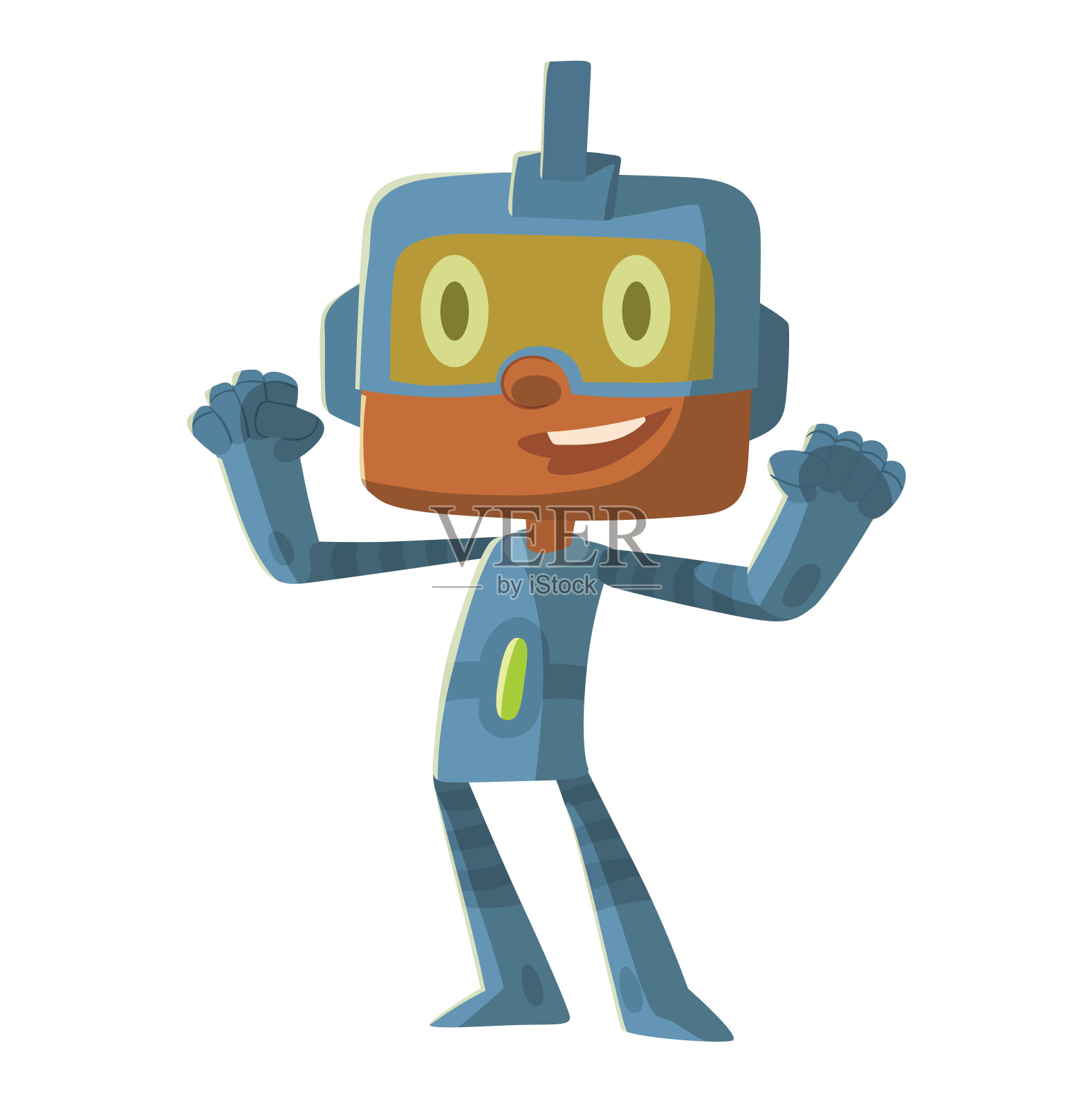 穿着蓝色机器人超级英雄服装的有趣小男孩设计元素图片