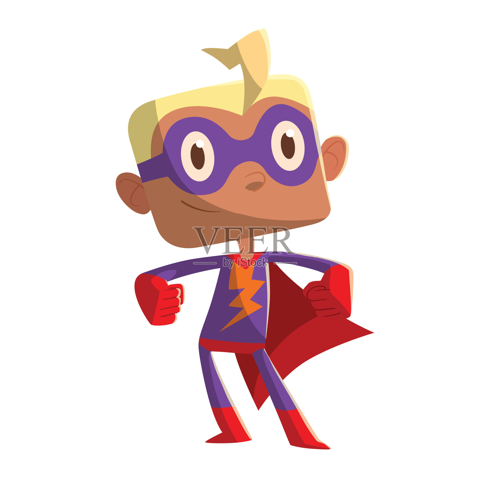 穿着紫色超级英雄服装的有趣小男孩设计元素图片