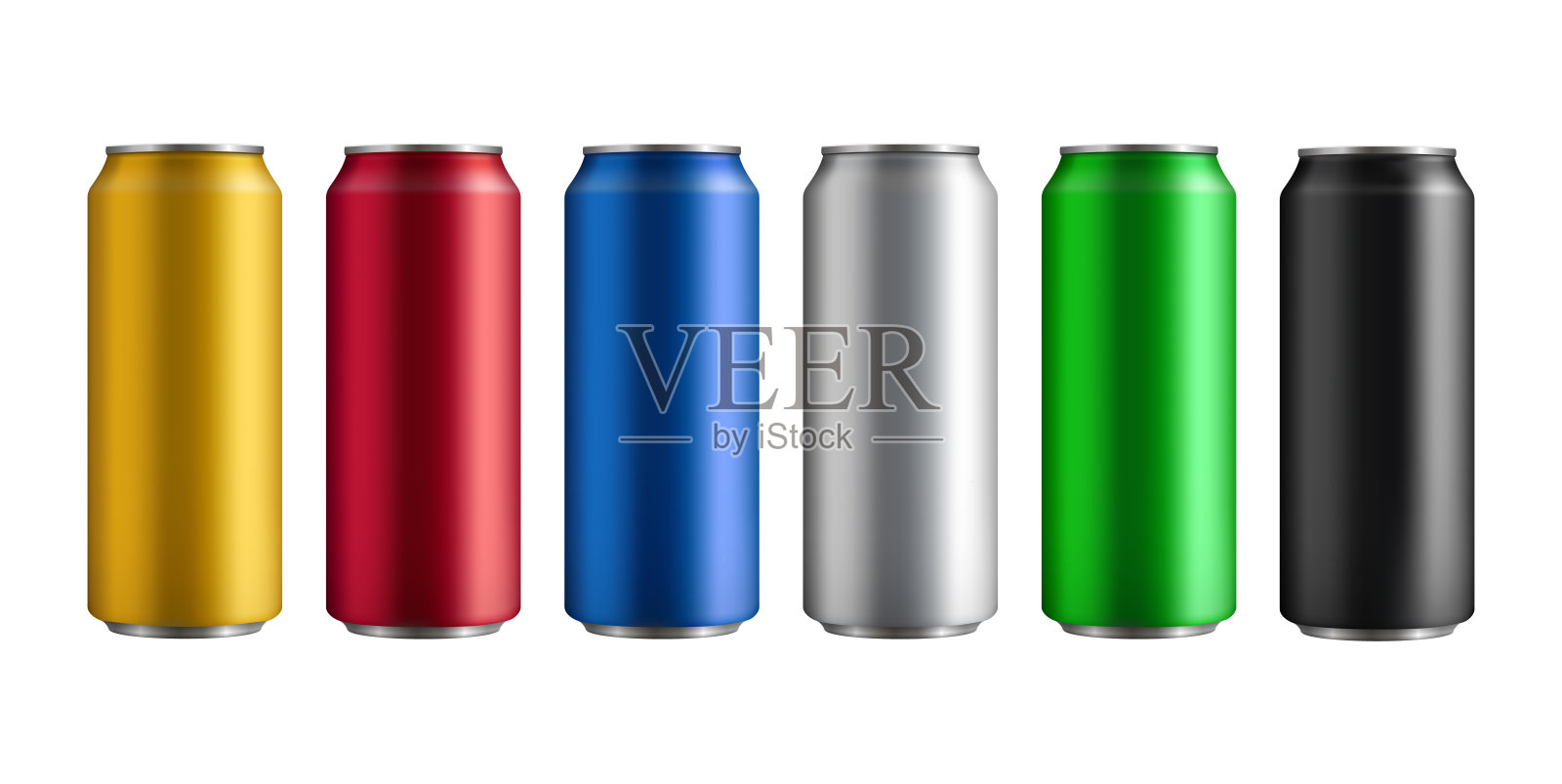 六种不同颜色的绝缘铝罐与饮料插画图片素材