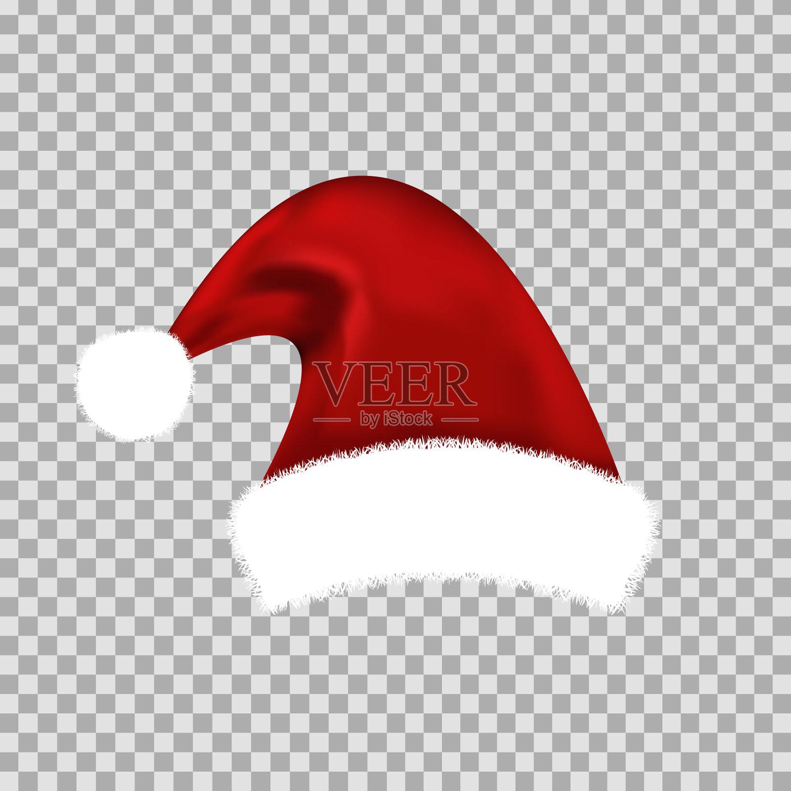 矢量现实隔离圣诞老人帽装饰和覆盖在透明的背景。圣诞快乐和新年快乐的概念。设计元素图片