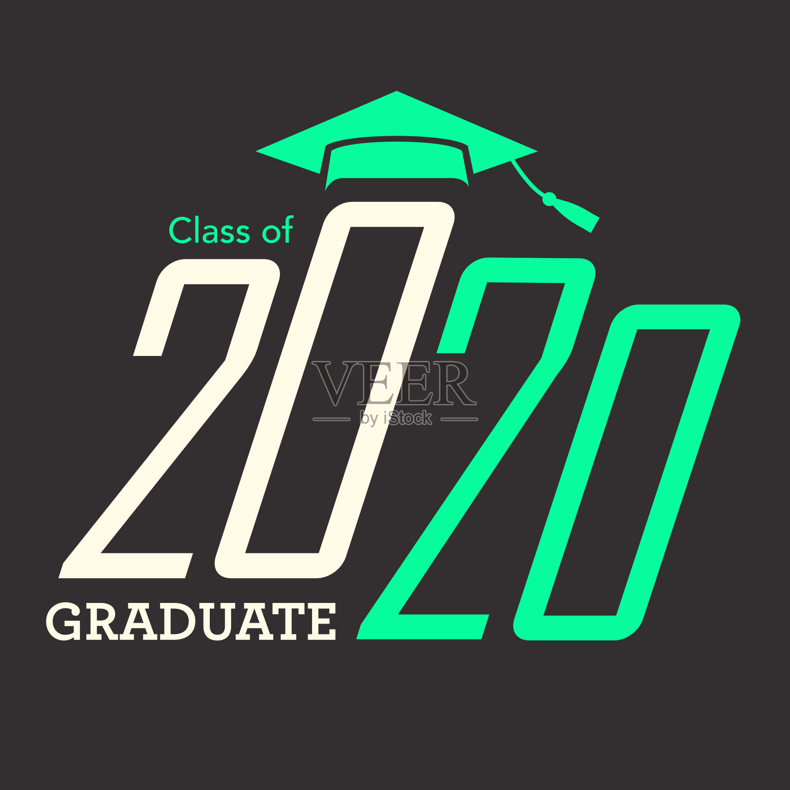 2020届的毕业生，祝贺排版与帽子和流苏的毕业生插画图片素材