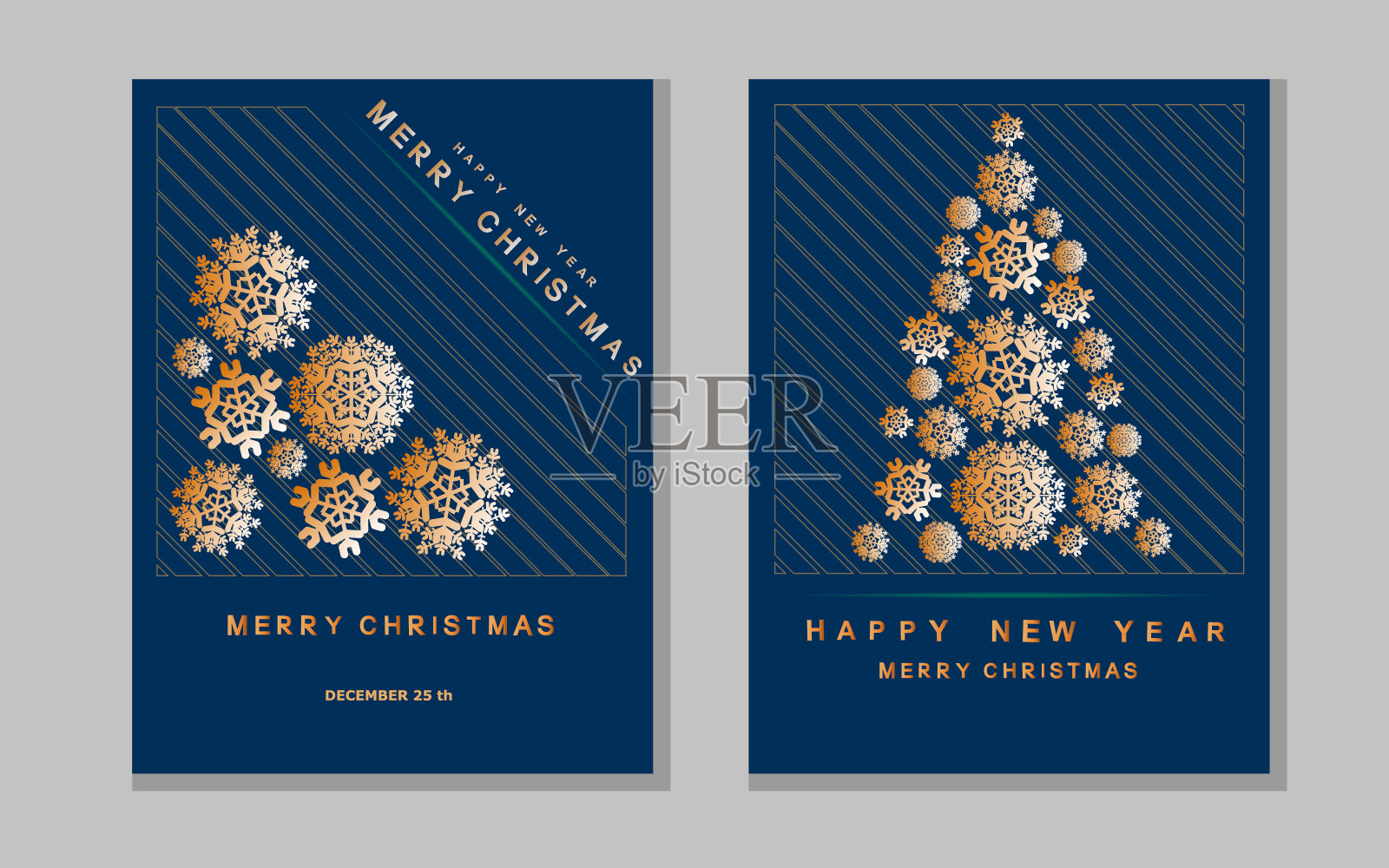 新年贺卡与抽象的圣诞树和雪花。设计模板素材