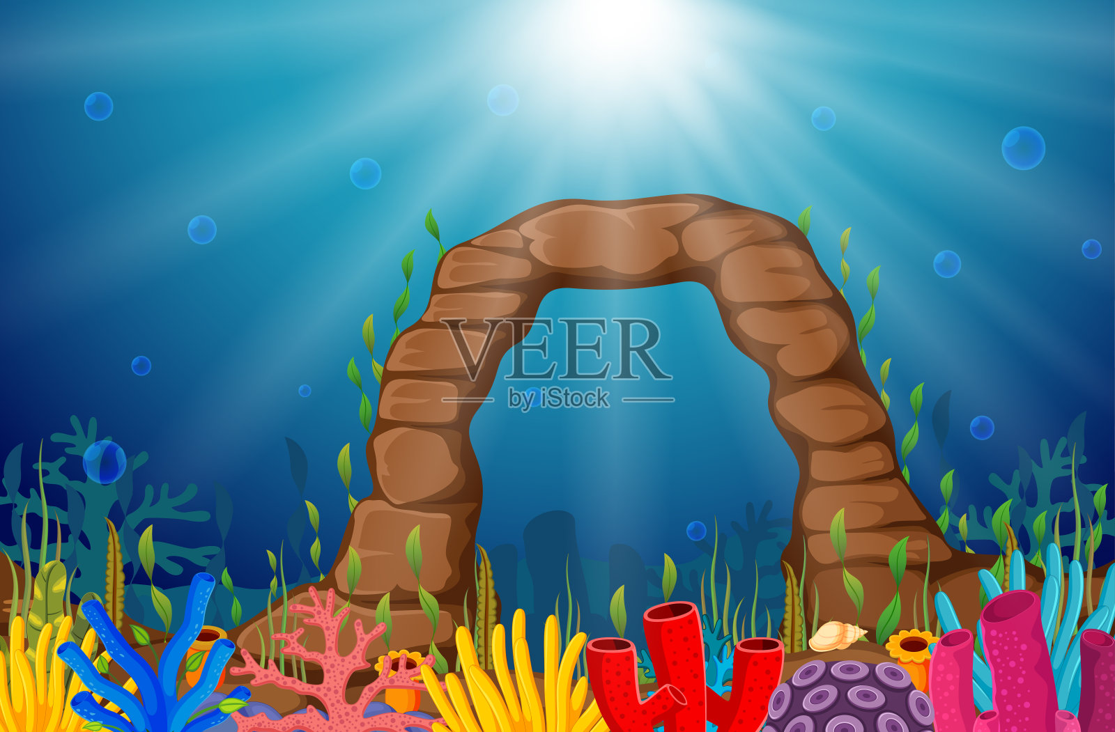 水下热带珊瑚礁的场景插画图片素材