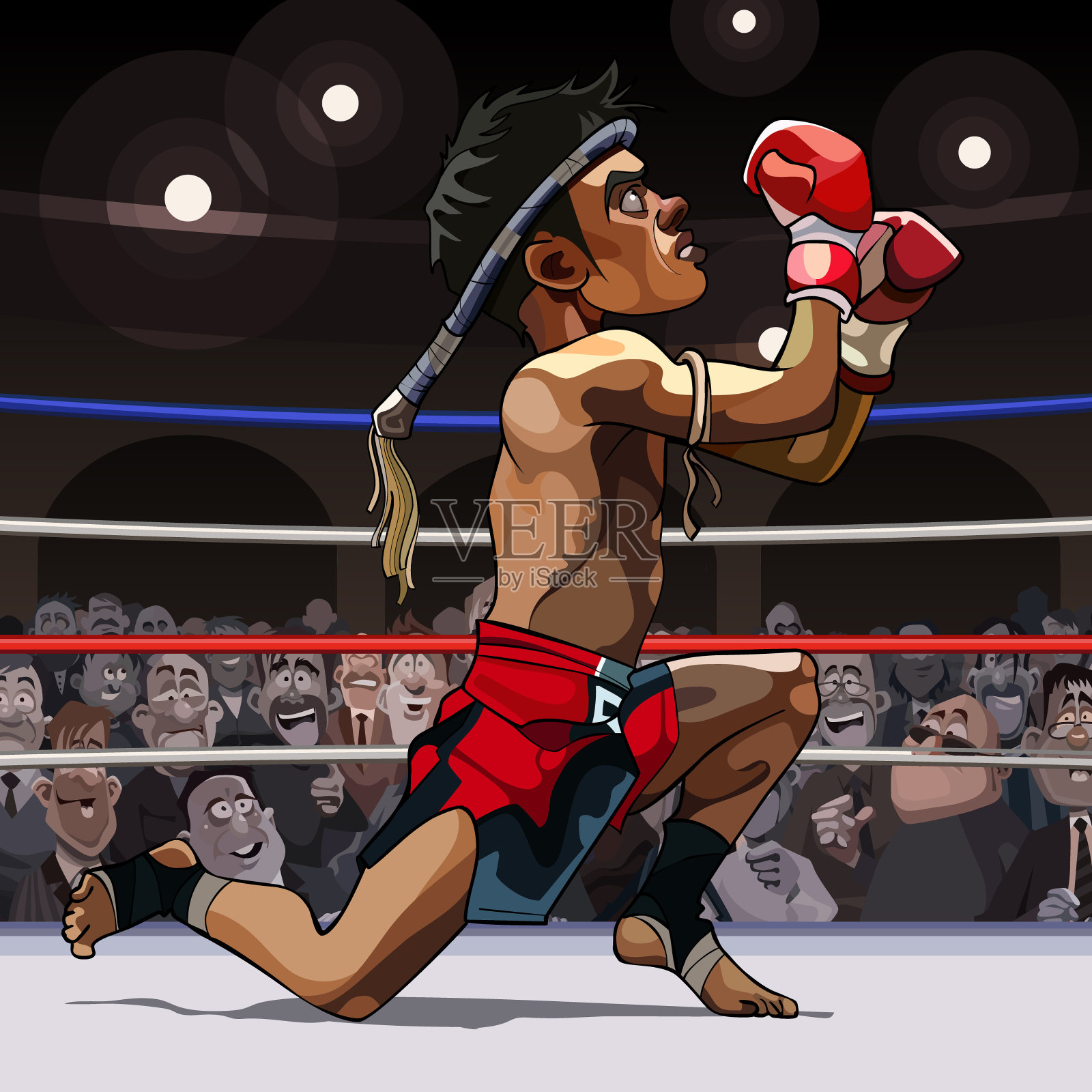 卡通人物拳击手泰拳拳台插画图片素材