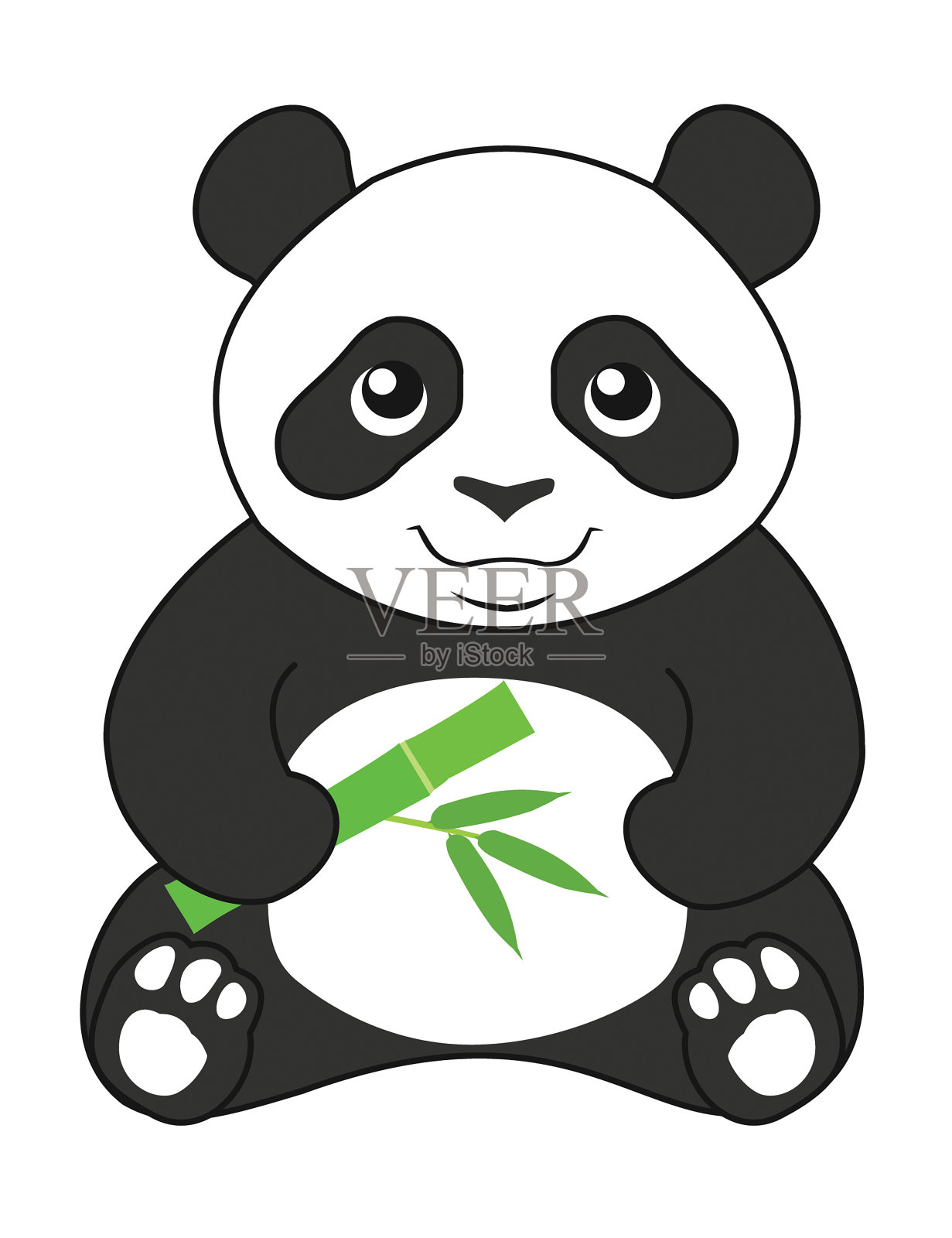 小熊猫拿着一根竹子。孤立在白色背景上。矢量插图。插画图片素材