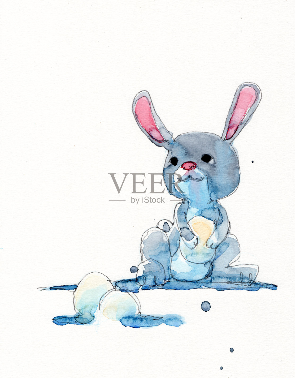 水彩画插图复活节兔子，手绘在纸上插画图片素材