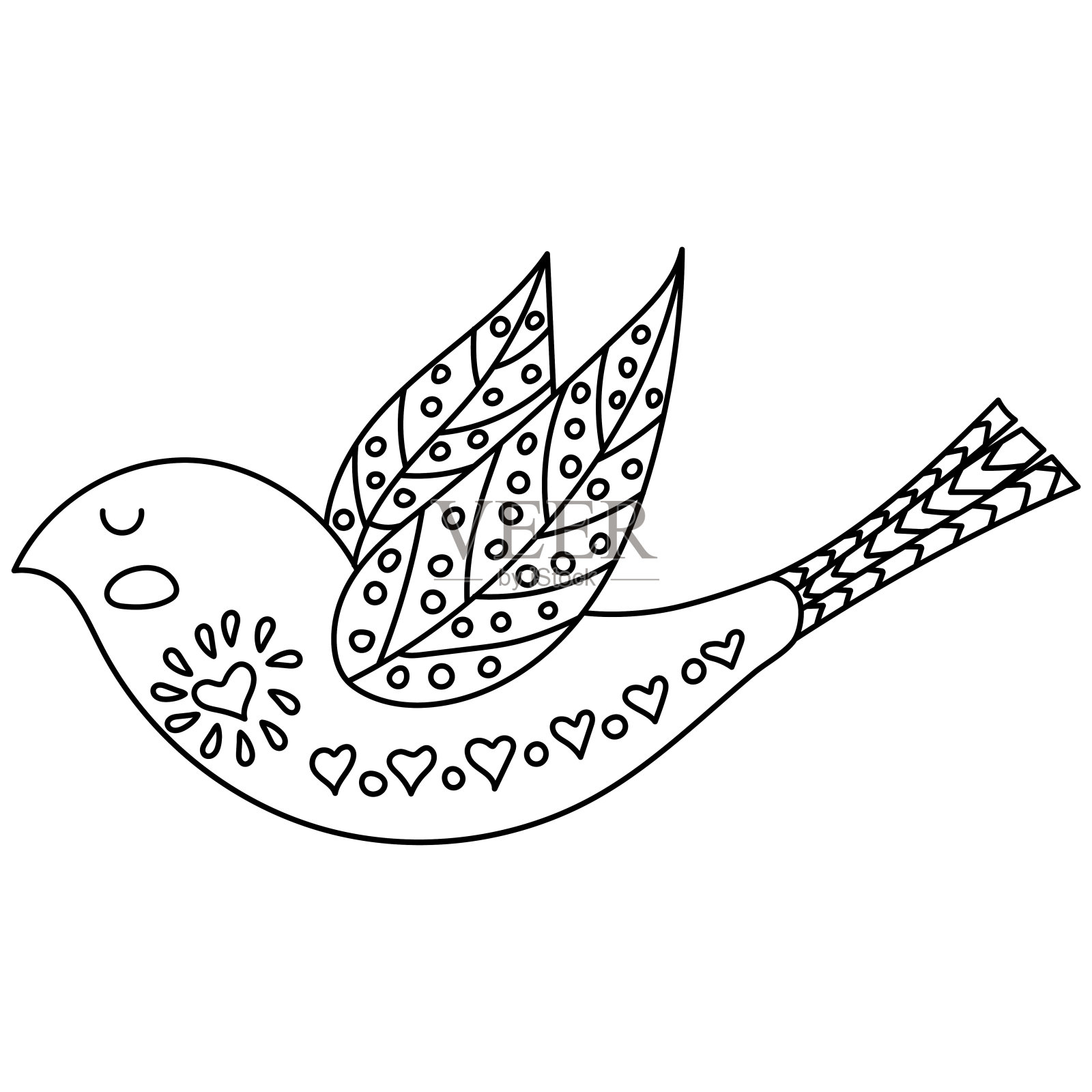 成人涂色书或书页。插图鸟与花在斯堪的纳维亚风格。民间艺术。设计元素图片