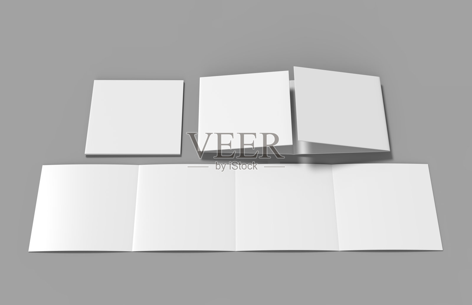 打开大门折叠小册子，4个面板和8页传单。空白白色3d渲染插图照片摄影图片