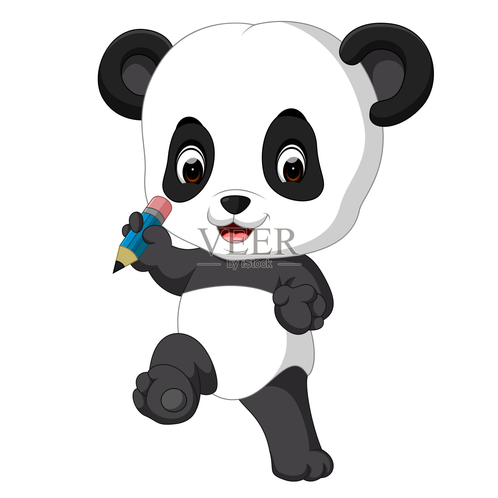 可爱的熊猫抱铅笔插画图片素材
