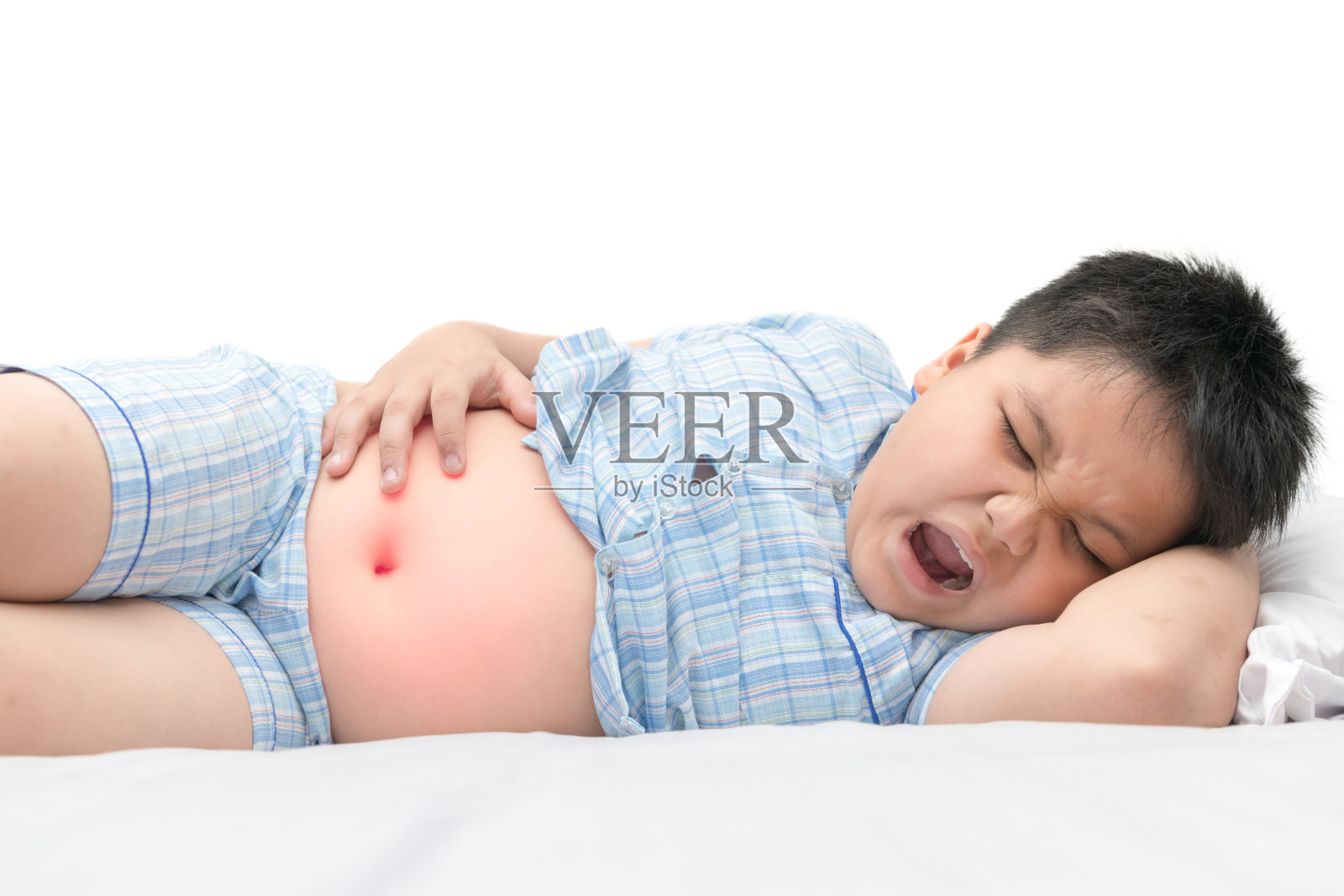 肥胖儿童腹痛孤立照片摄影图片
