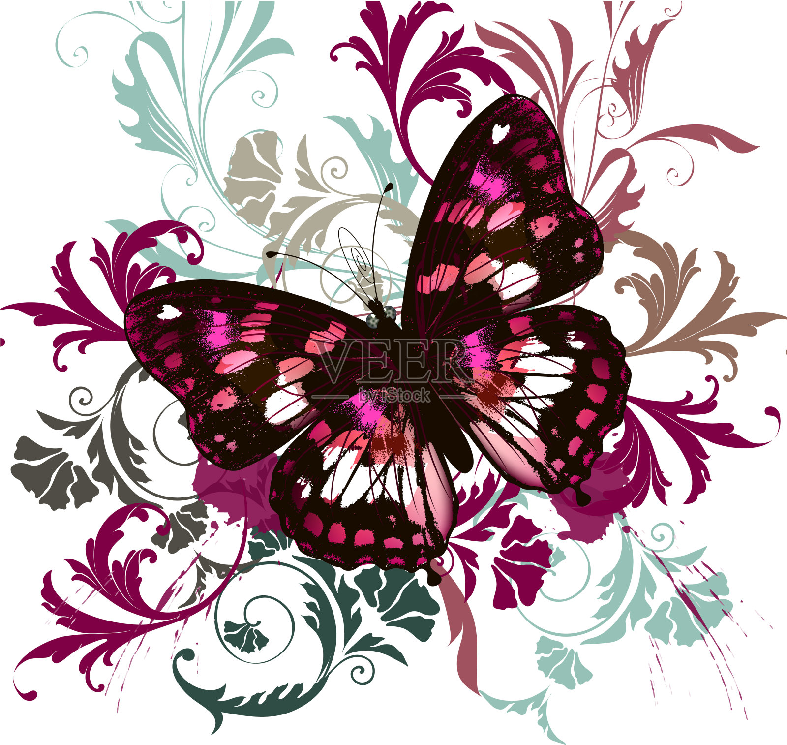时尚插图与彩色蝴蝶插画图片素材