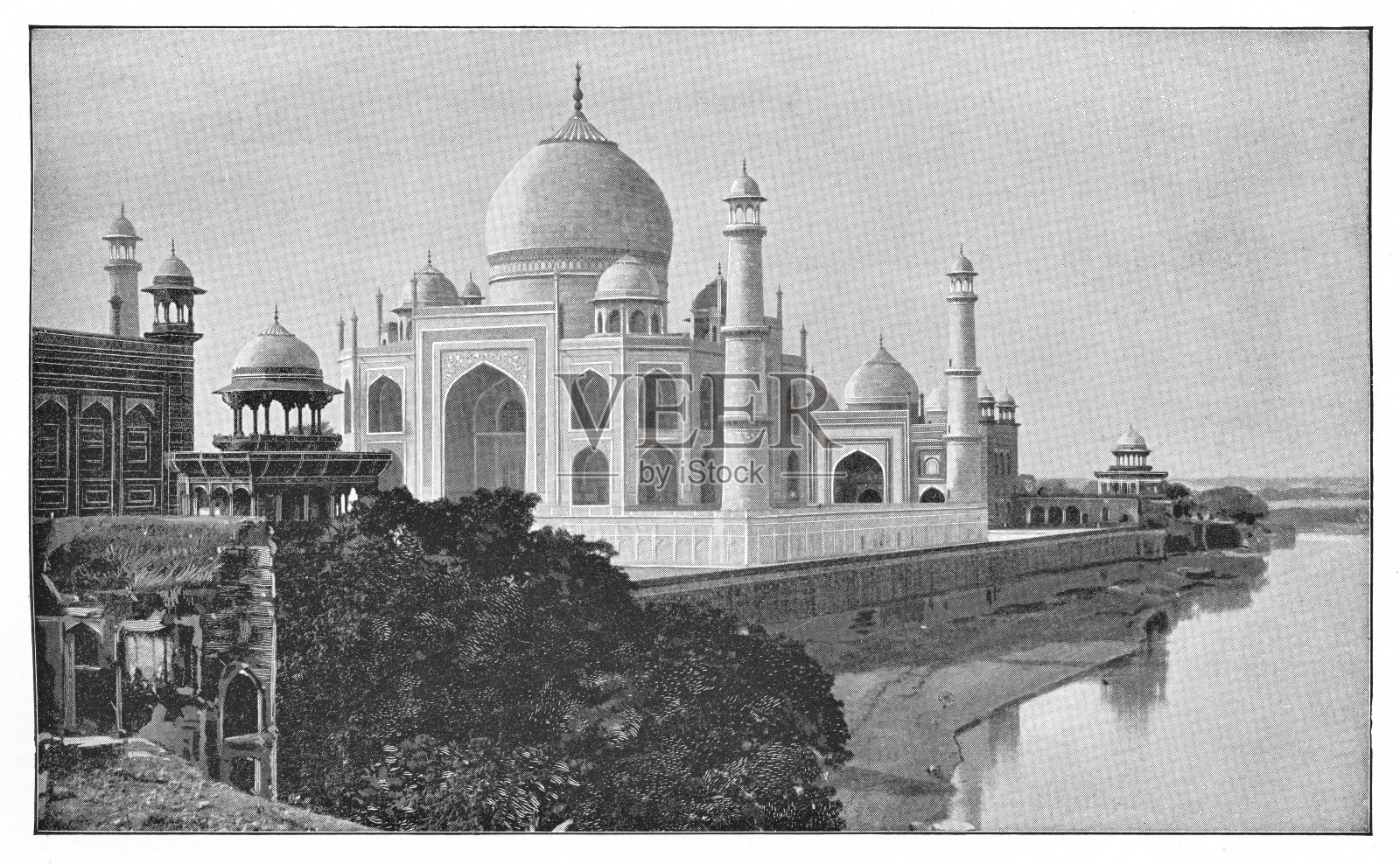 印度阿格拉的泰姬陵-英国时代照片摄影图片