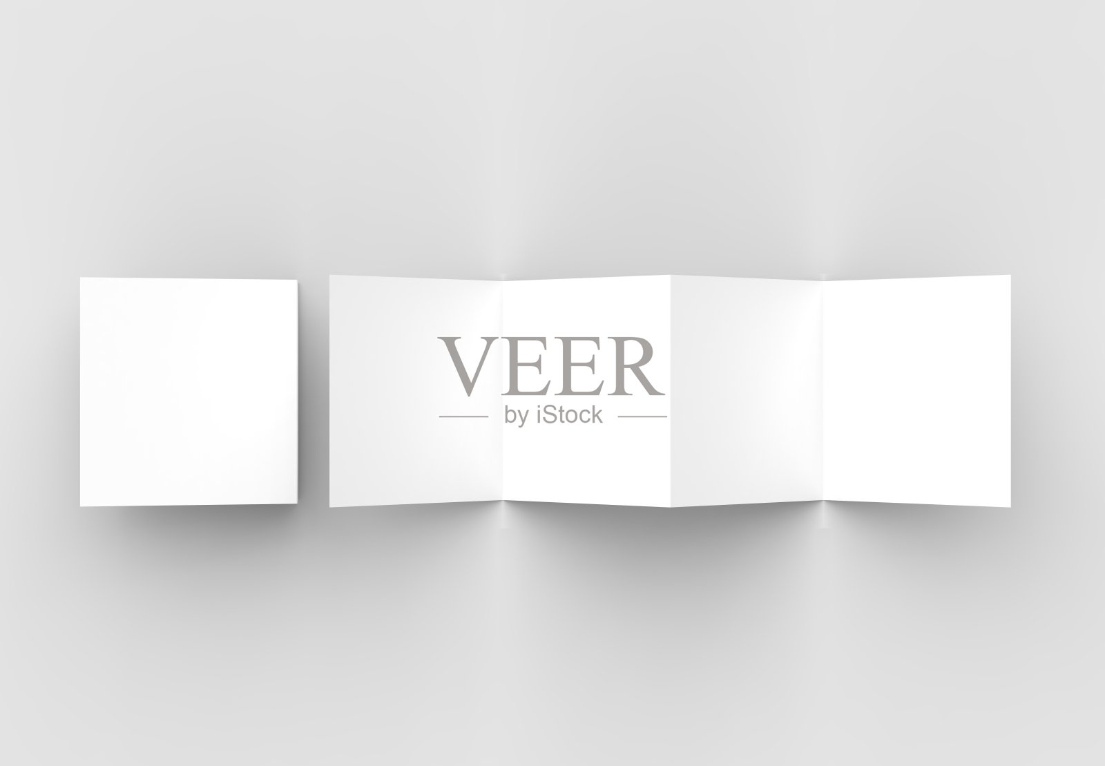 8页传单，4面板手风琴折叠方形小册子模拟孤立在浅灰色背景。3 d演示。照片摄影图片