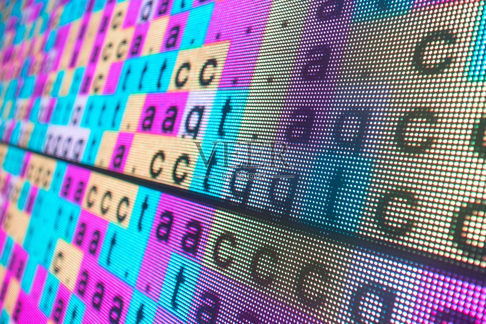 DNA彩色编码序列在大的LED屏幕照片摄影图片