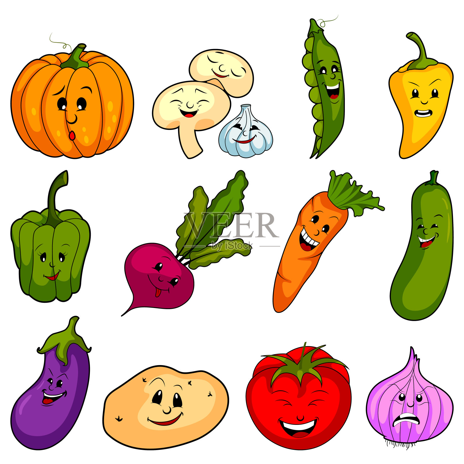 不同种类的新鲜蔬菜插画图片素材