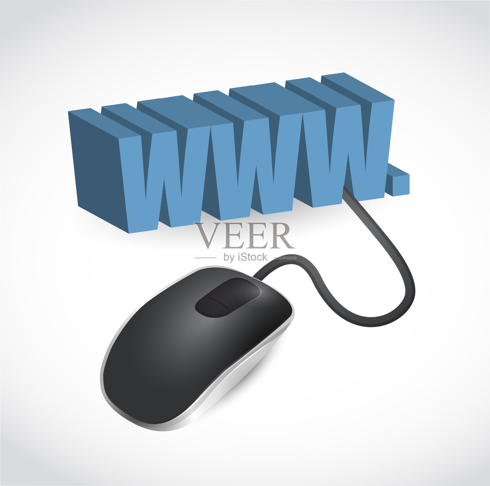 现代计算机的蓝色鼠标连接到蓝色的WWW插画图片素材