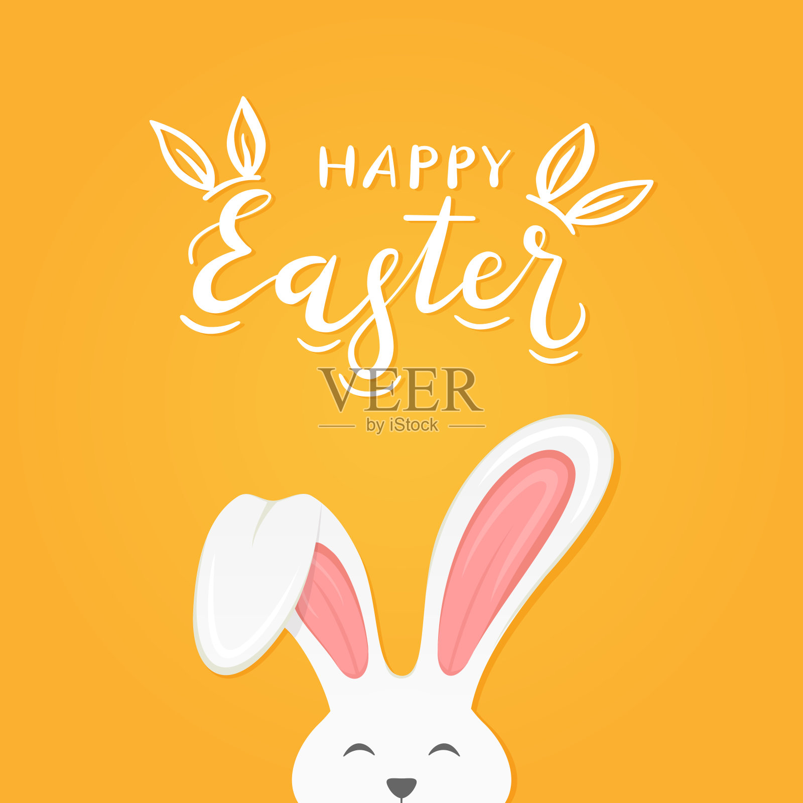 橙色背景与文字复活节快乐和兔子耳朵设计模板素材